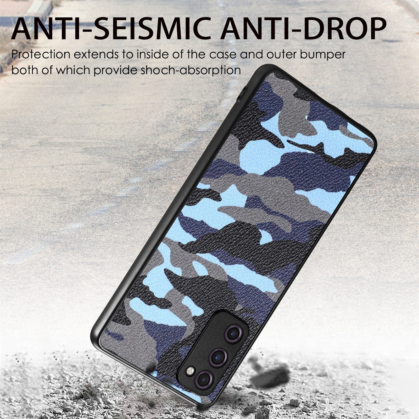 For Samsung Galaxy S20 FE 5G / S20 FE / S20 FE 2022 / S20 Lite Camouflage Pattern Leather Coated PC+TPU Cover Phone Case - Blue