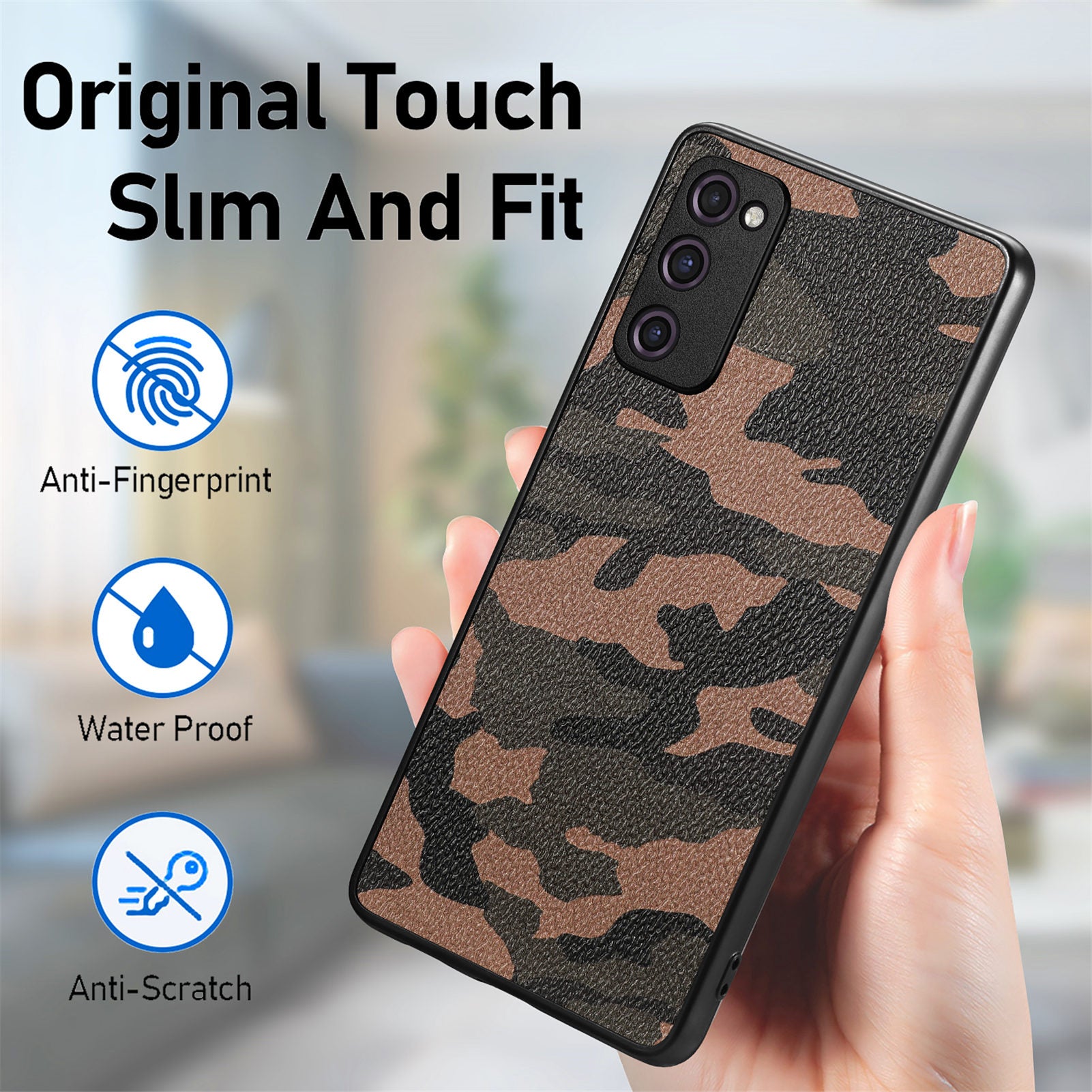 For Samsung Galaxy S20 FE 5G / S20 FE / S20 FE 2022 / S20 Lite Camouflage Pattern Leather Coated PC+TPU Cover Phone Case - Blue