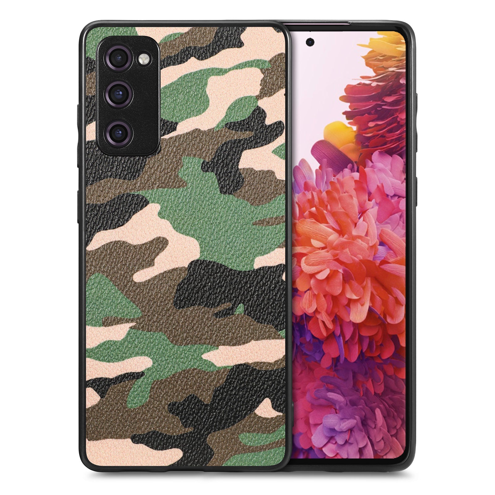 For Samsung Galaxy S20 FE 5G / S20 FE / S20 FE 2022 / S20 Lite Camouflage Pattern Leather Coated PC+TPU Cover Phone Case - Green