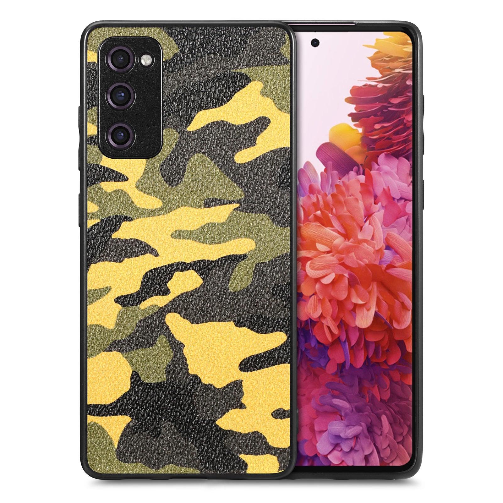 For Samsung Galaxy S20 FE 5G / S20 FE / S20 FE 2022 / S20 Lite Camouflage Pattern Leather Coated PC+TPU Cover Phone Case - Yellow