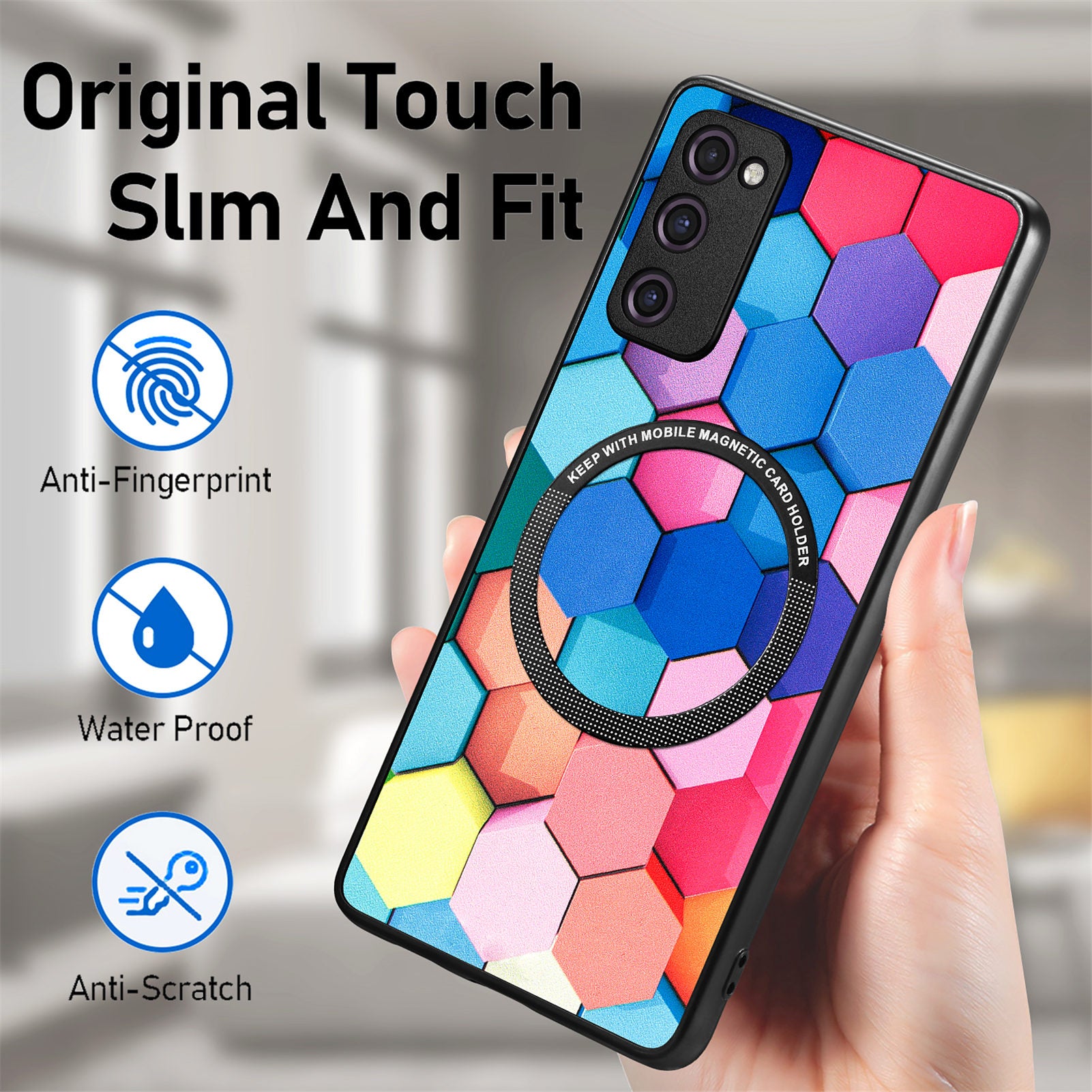 For Samsung Galaxy S20 FE 4G / FE 5G / S20 Lite / S20 FE 2022 PC+TPU+PU Leather Slim Cover Metal Ring Pattern Printing Phone Case - Colorful Honeycomb