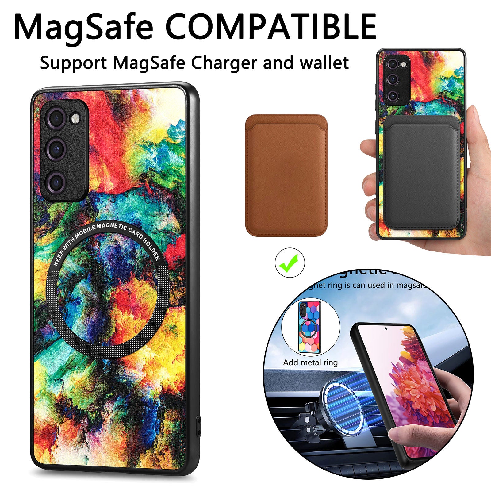 For Samsung Galaxy S20 FE 4G / FE 5G / S20 Lite / S20 FE 2022 PC+TPU+PU Leather Slim Cover Metal Ring Pattern Printing Phone Case - Colorful Honeycomb