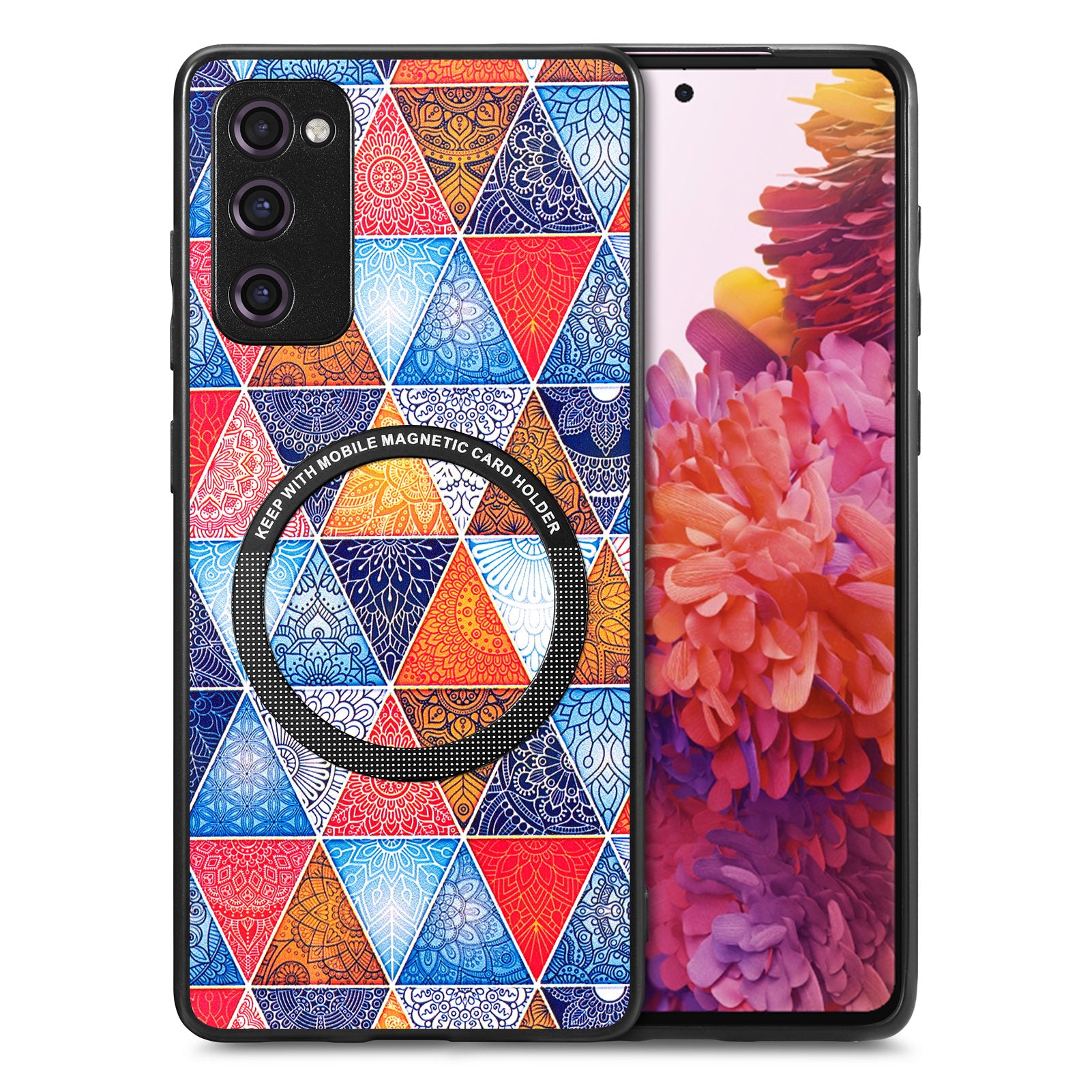 For Samsung Galaxy S20 FE 4G / FE 5G / S20 Lite / S20 FE 2022 PC+TPU+PU Leather Slim Cover Metal Ring Pattern Printing Phone Case - Rhombus / Mandala