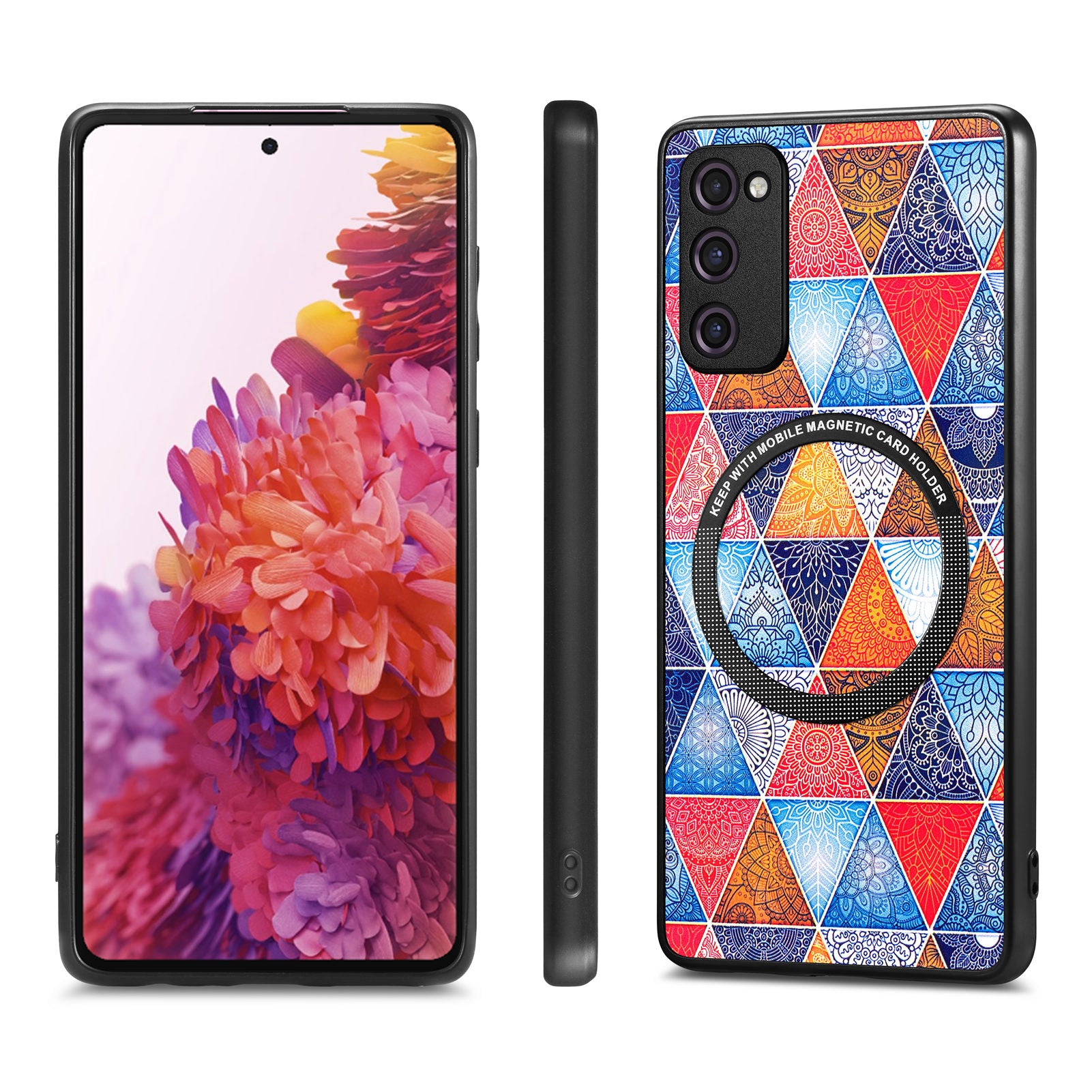 For Samsung Galaxy S20 FE 4G / FE 5G / S20 Lite / S20 FE 2022 PC+TPU+PU Leather Slim Cover Metal Ring Pattern Printing Phone Case - Rhombus / Mandala