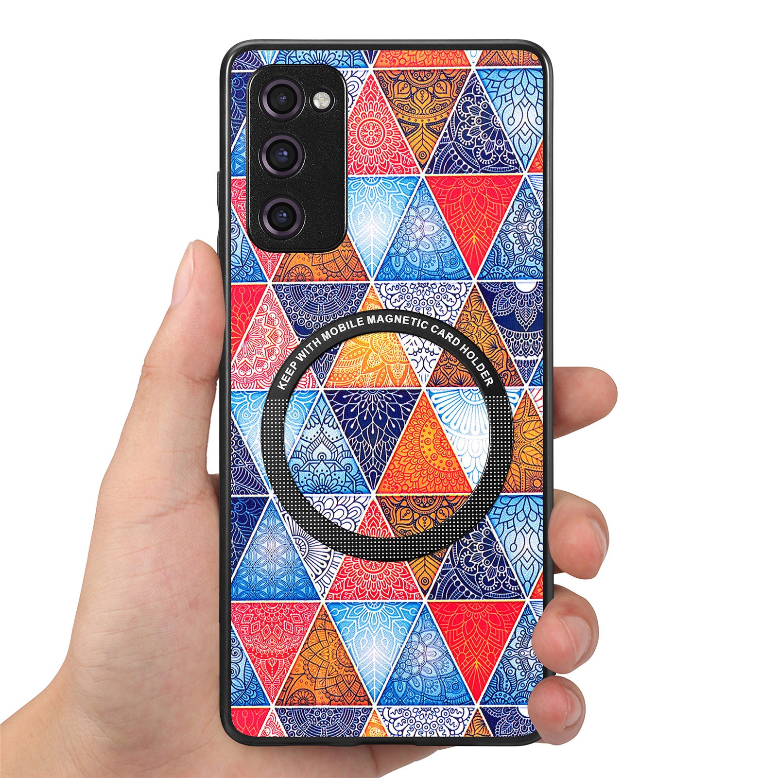 For Samsung Galaxy S20 FE 4G / FE 5G / S20 Lite / S20 FE 2022 PC+TPU+PU Leather Slim Cover Metal Ring Pattern Printing Phone Case - Rhombus / Mandala