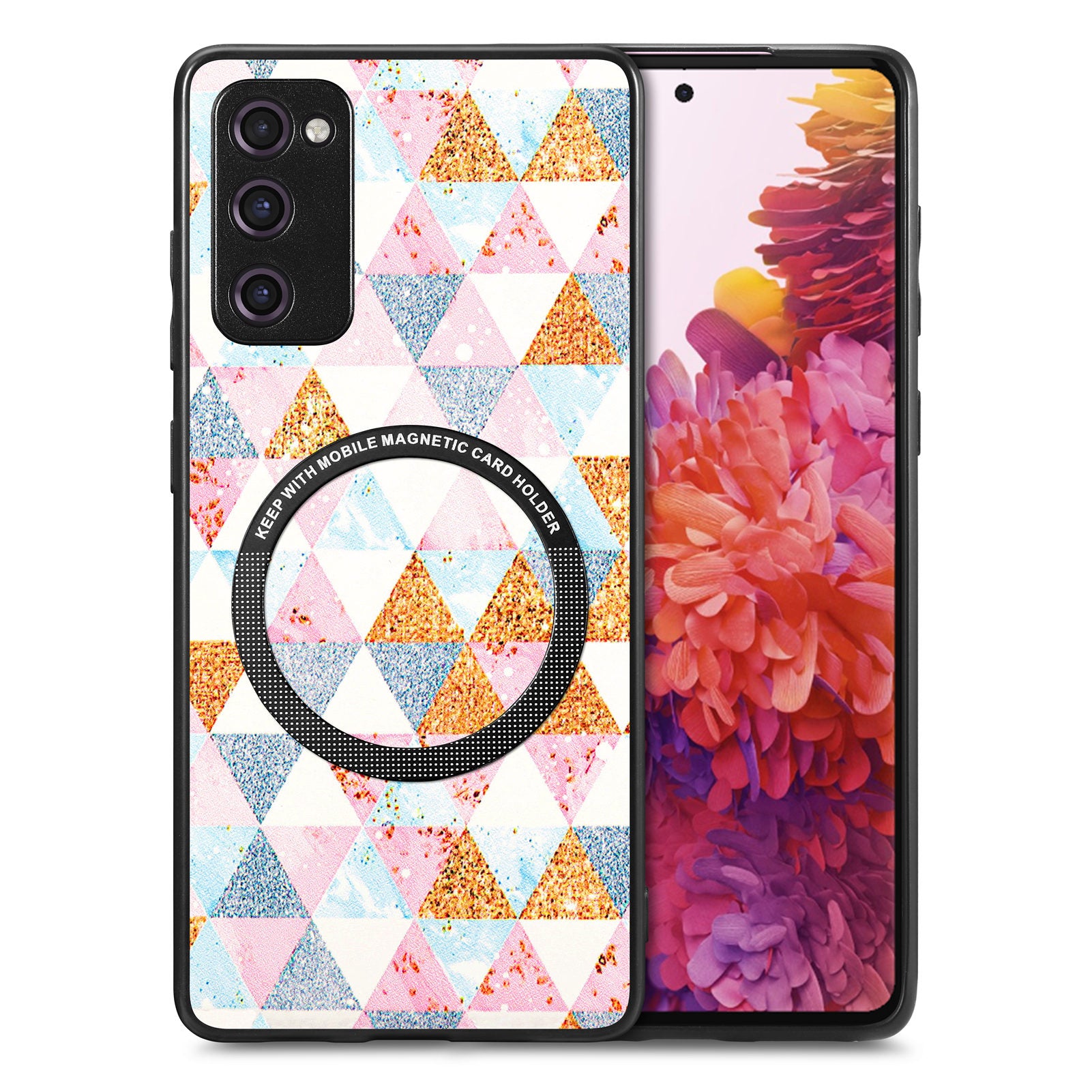 For Samsung Galaxy S20 FE 4G / FE 5G / S20 Lite / S20 FE 2022 PC+TPU+PU Leather Slim Cover Metal Ring Pattern Printing Phone Case - Rhombus