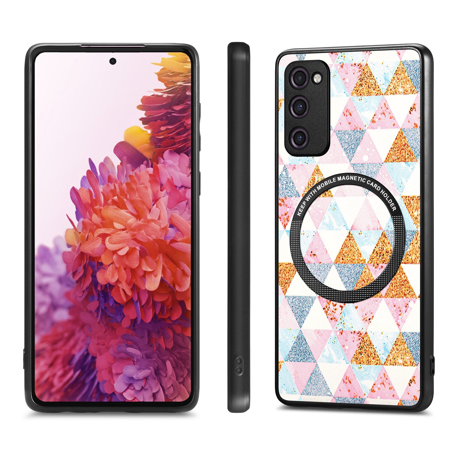 For Samsung Galaxy S20 FE 4G / FE 5G / S20 Lite / S20 FE 2022 PC+TPU+PU Leather Slim Cover Metal Ring Pattern Printing Phone Case - Rhombus