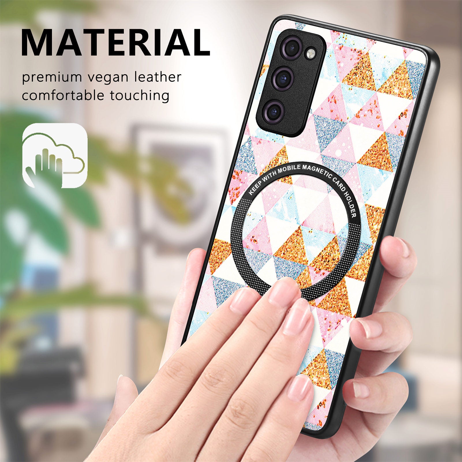 For Samsung Galaxy S20 FE 4G / FE 5G / S20 Lite / S20 FE 2022 PC+TPU+PU Leather Slim Cover Metal Ring Pattern Printing Phone Case - Rhombus