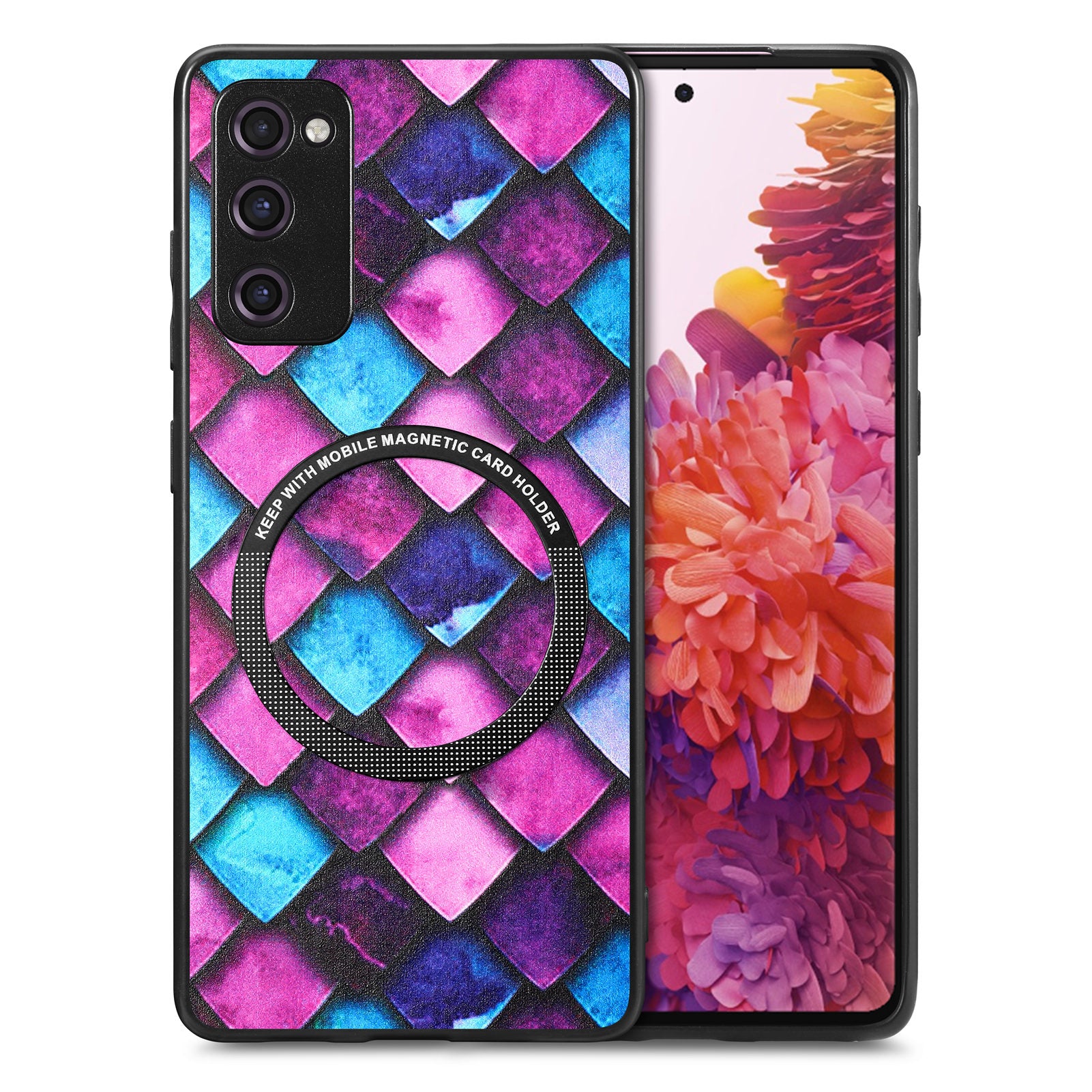 For Samsung Galaxy S20 FE 4G / FE 5G / S20 Lite / S20 FE 2022 PC+TPU+PU Leather Slim Cover Metal Ring Pattern Printing Phone Case - Purple Scale