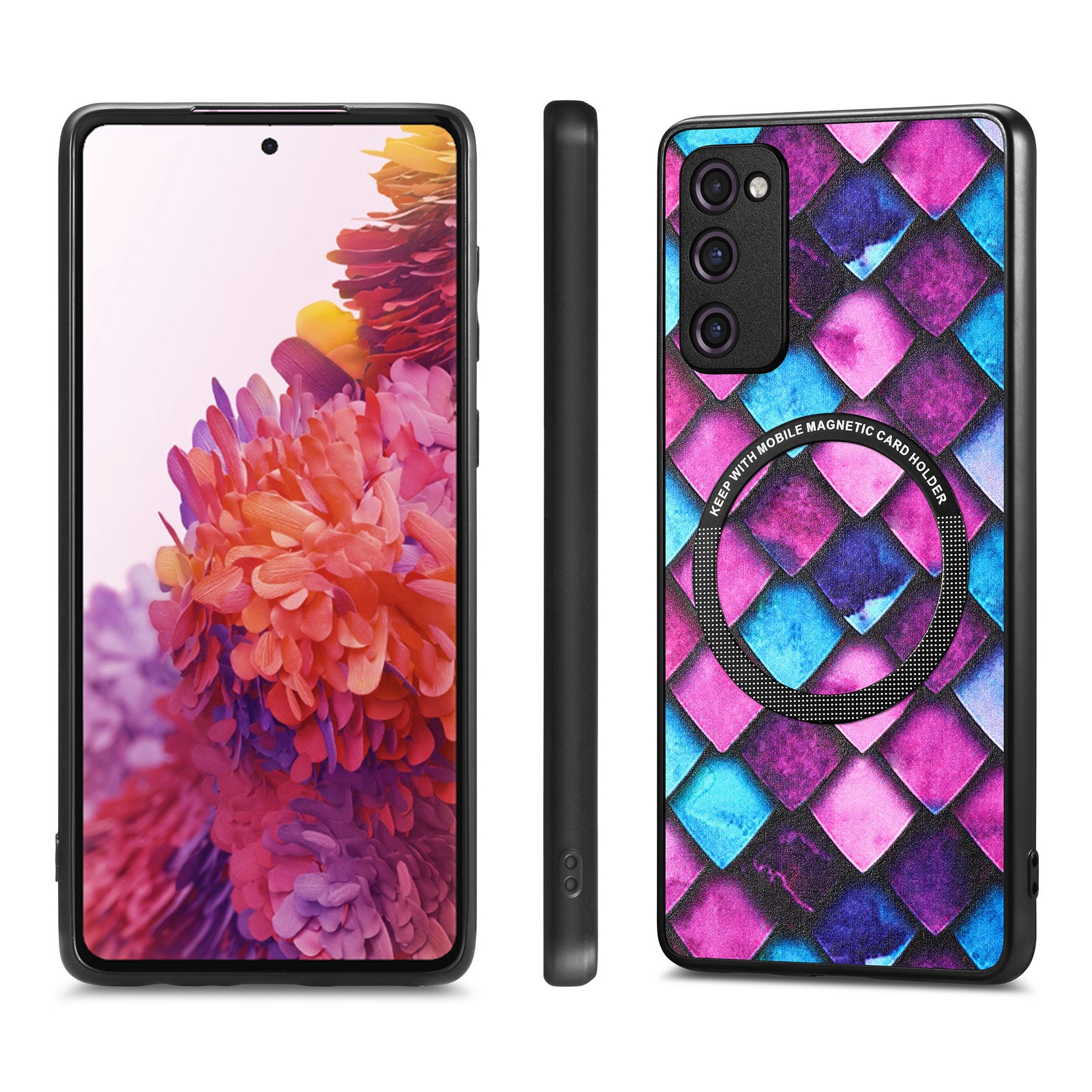 For Samsung Galaxy S20 FE 4G / FE 5G / S20 Lite / S20 FE 2022 PC+TPU+PU Leather Slim Cover Metal Ring Pattern Printing Phone Case - Purple Scale