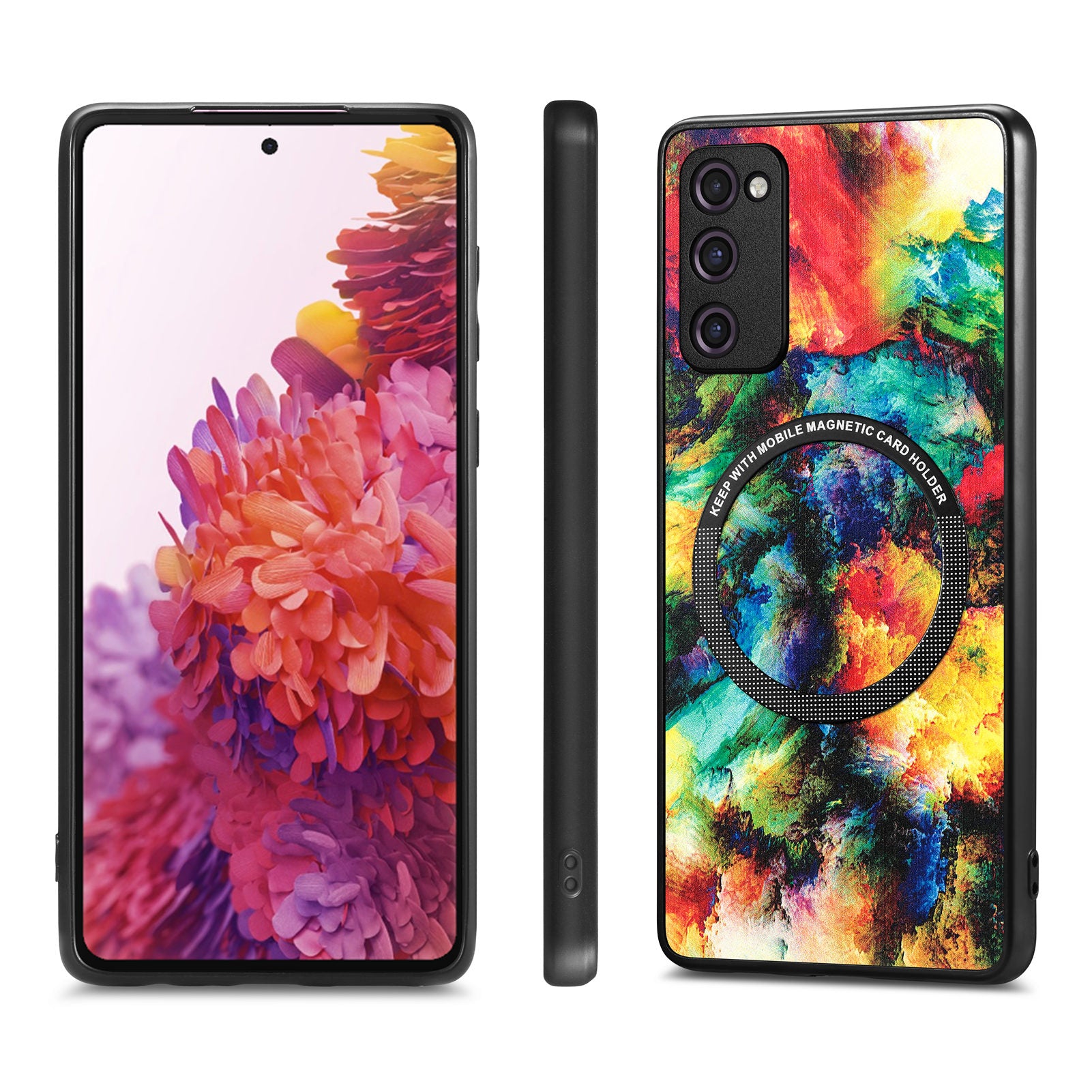 For Samsung Galaxy S20 FE 4G / FE 5G / S20 Lite / S20 FE 2022 PC+TPU+PU Leather Slim Cover Metal Ring Pattern Printing Phone Case - Iridescent Cloud