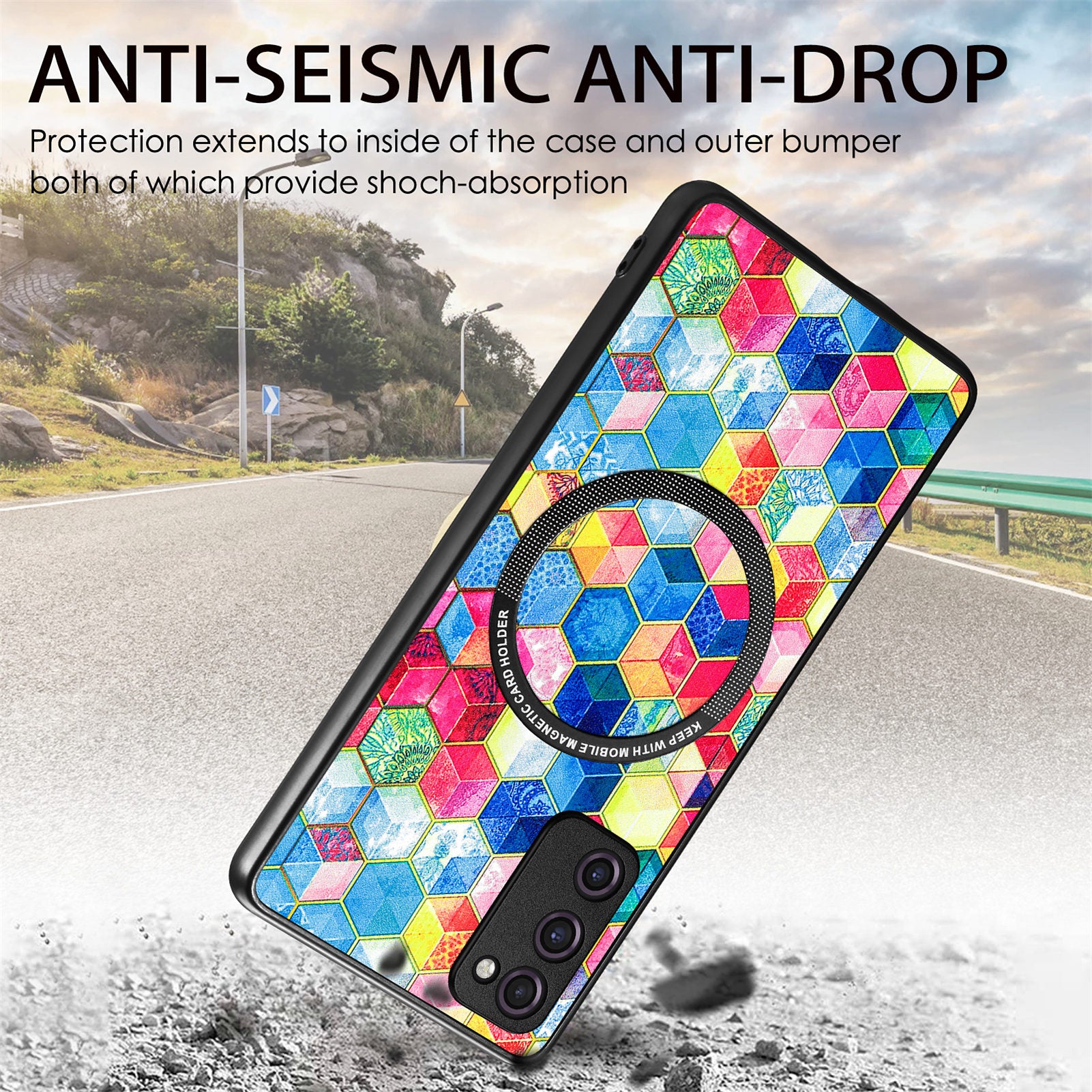 For Samsung Galaxy S20 FE 4G / FE 5G / S20 Lite / S20 FE 2022 PC+TPU+PU Leather Slim Cover Metal Ring Pattern Printing Phone Case - Iridescent Cloud