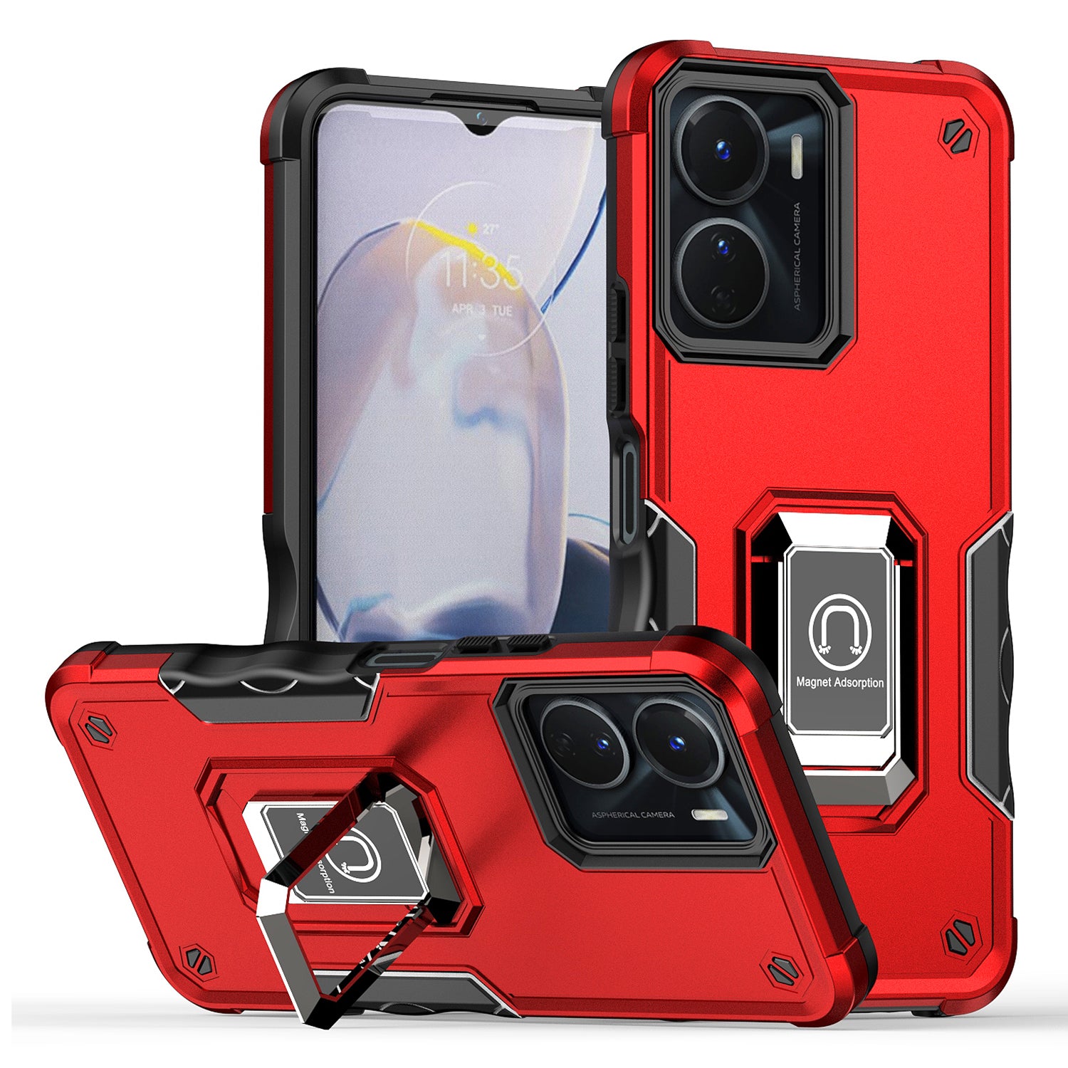 For vivo Y16 4G Phone Case Hard PC TPU Protective Cover with Kickstand - Red