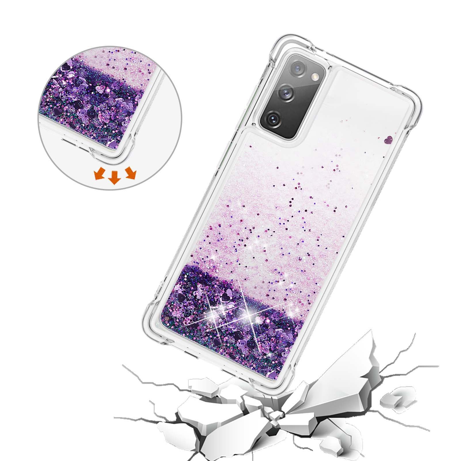 For Samsung Galaxy S20 FE 4G / FE 5G / S20 Lite / S20 FE 2022 TPU Case Quicksand YB Quicksand Series-1 Cell Phone Cover - Dark Purple / Heart