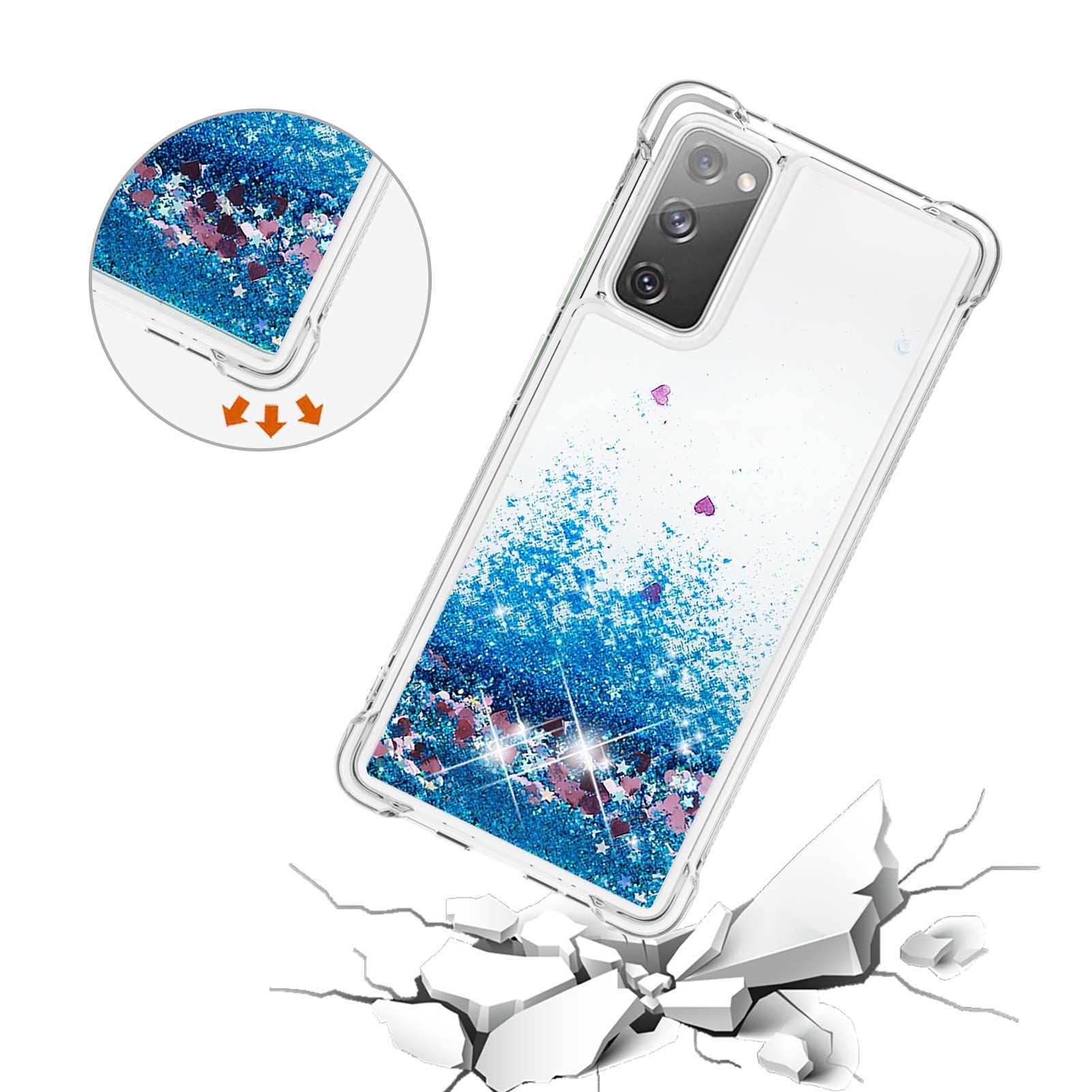 For Samsung Galaxy S20 FE 4G / FE 5G / S20 Lite / S20 FE 2022 TPU Case Quicksand YB Quicksand Series-1 Cell Phone Cover - Blue / Hearts