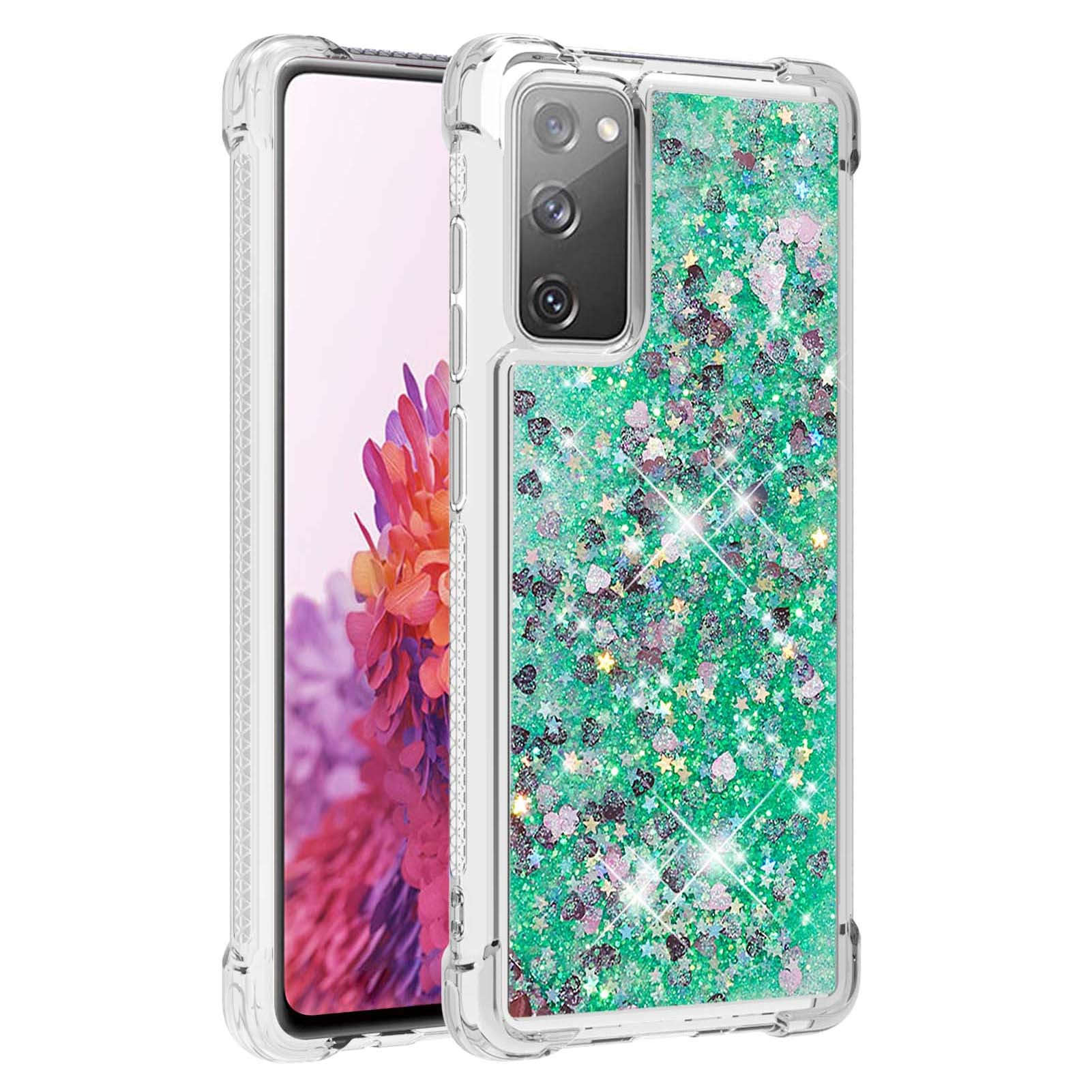 For Samsung Galaxy S20 FE 4G / FE 5G / S20 Lite / S20 FE 2022 TPU Case Quicksand YB Quicksand Series-1 Cell Phone Cover - Green / Hearts