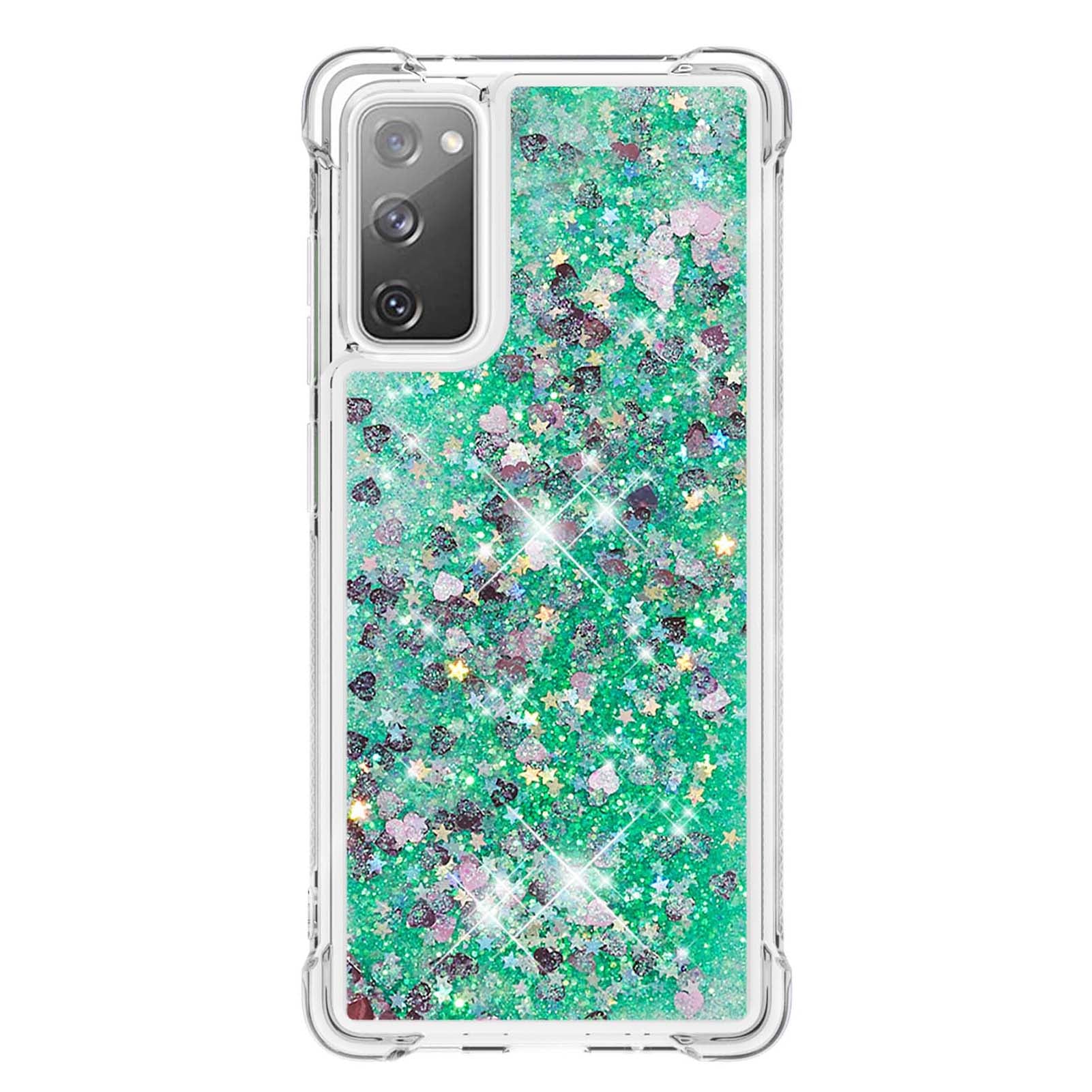 For Samsung Galaxy S20 FE 4G / FE 5G / S20 Lite / S20 FE 2022 TPU Case Quicksand YB Quicksand Series-1 Cell Phone Cover - Green / Hearts