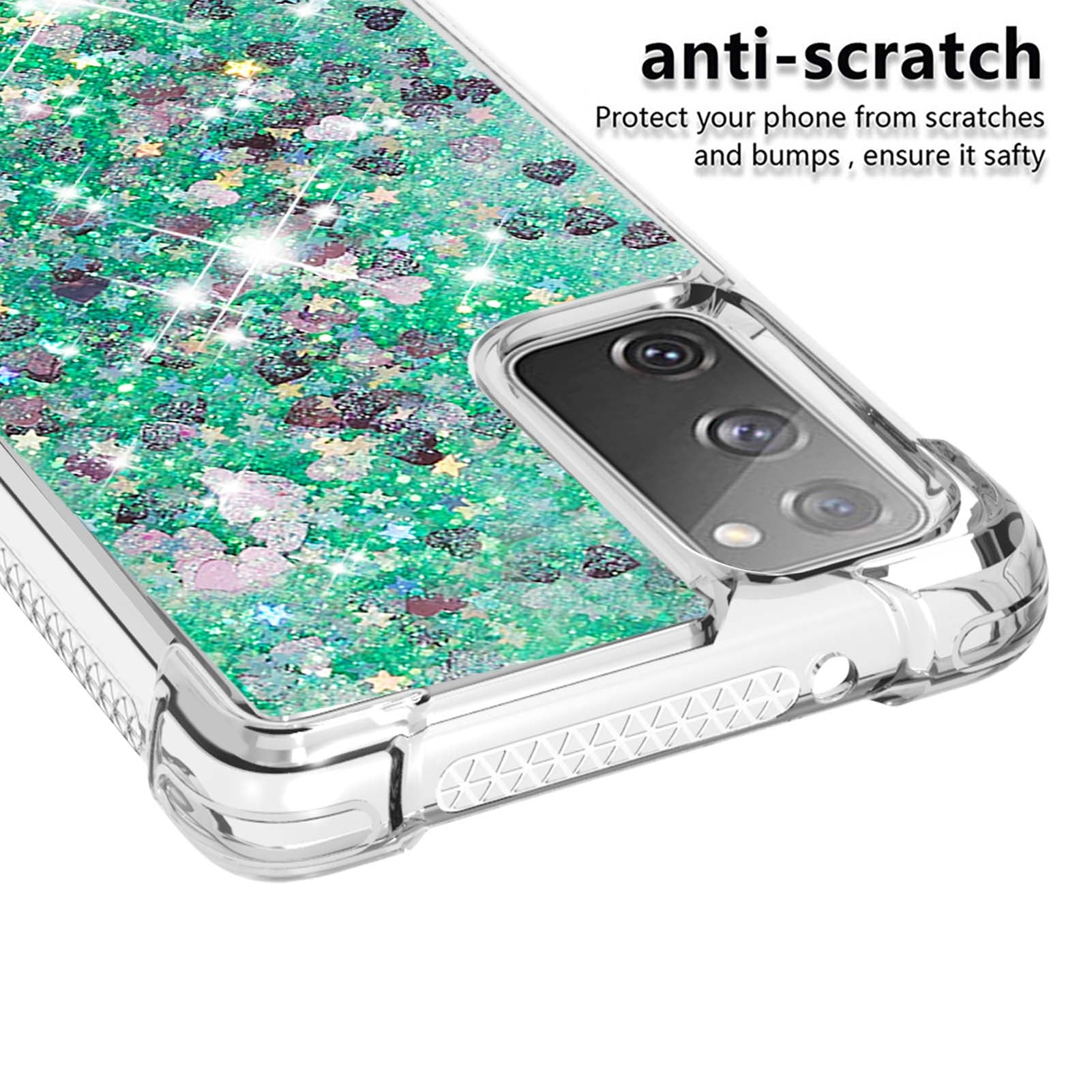 For Samsung Galaxy S20 FE 4G / FE 5G / S20 Lite / S20 FE 2022 TPU Case Quicksand YB Quicksand Series-1 Cell Phone Cover - Green / Hearts