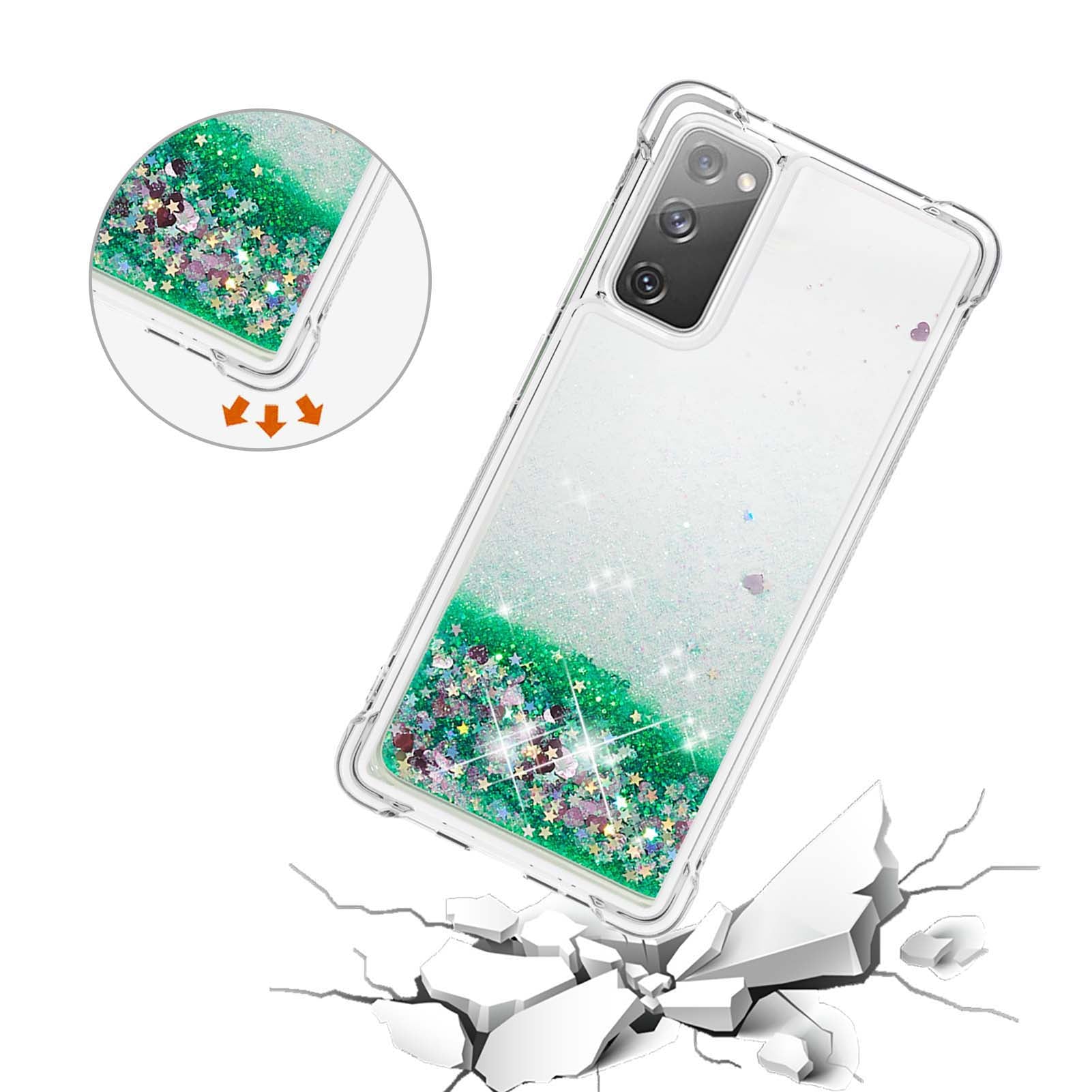 For Samsung Galaxy S20 FE 4G / FE 5G / S20 Lite / S20 FE 2022 TPU Case Quicksand YB Quicksand Series-1 Cell Phone Cover - Green / Hearts