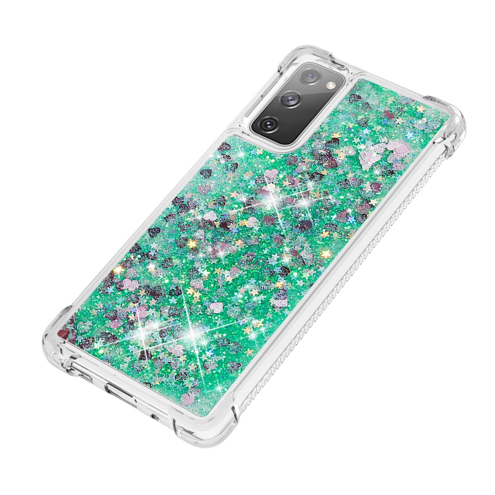 For Samsung Galaxy S20 FE 4G / FE 5G / S20 Lite / S20 FE 2022 TPU Case Quicksand YB Quicksand Series-1 Cell Phone Cover - Green / Hearts