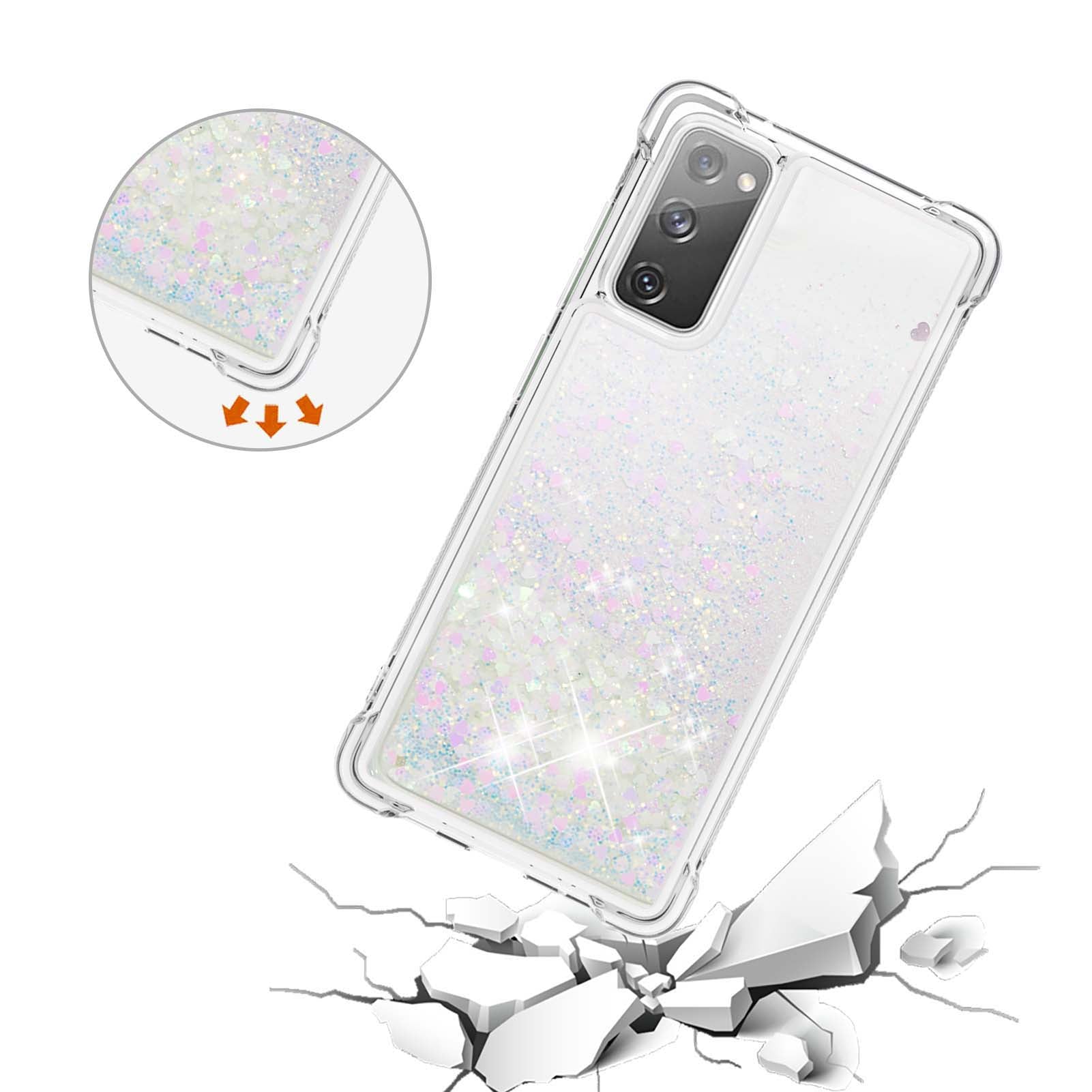 For Samsung Galaxy S20 FE 4G / FE 5G / S20 Lite / S20 FE 2022 TPU Case Quicksand YB Quicksand Series-1 Cell Phone Cover - Laser / Hearts