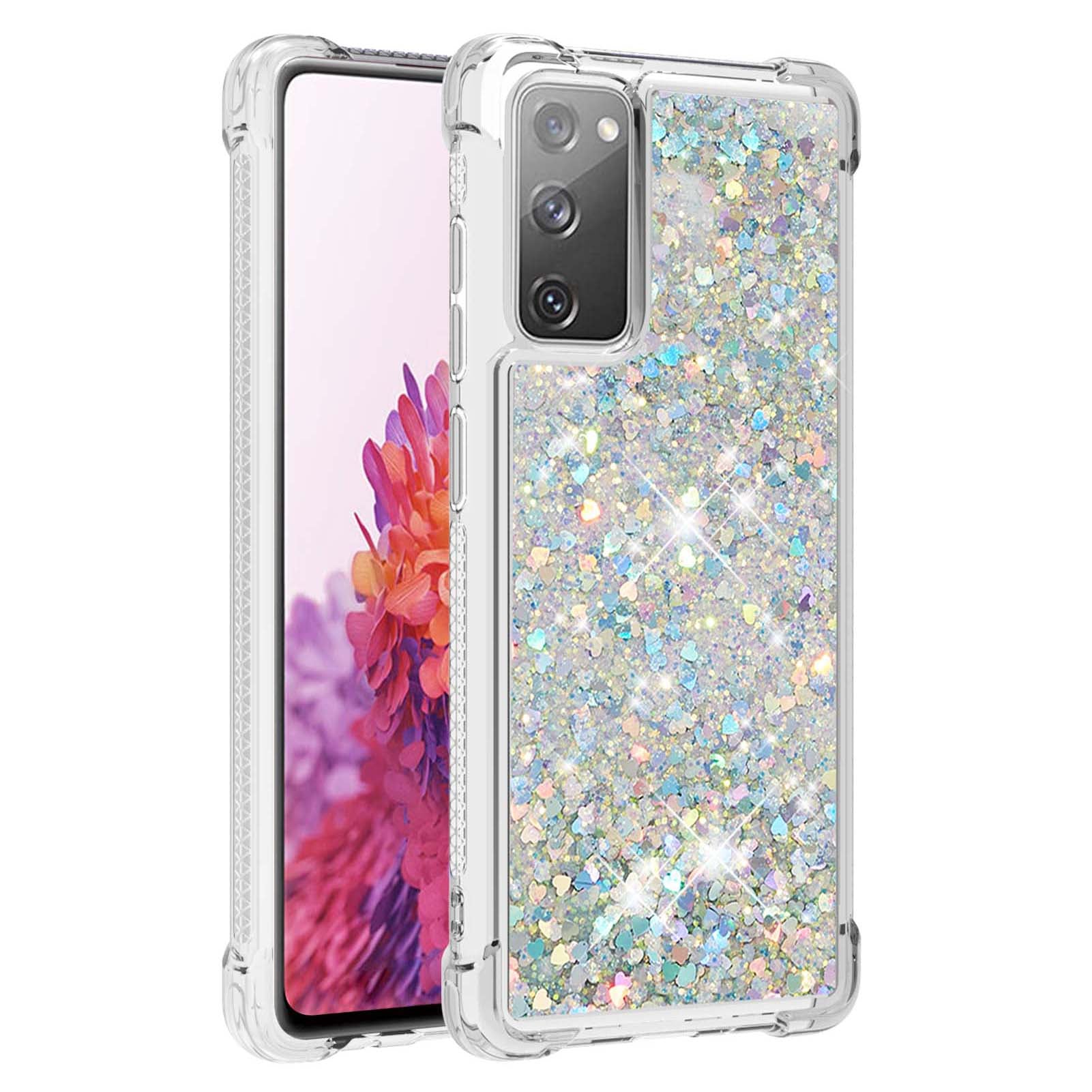 For Samsung Galaxy S20 FE 4G / FE 5G / S20 Lite / S20 FE 2022 TPU Case Quicksand YB Quicksand Series-1 Cell Phone Cover - Silver / Hearts