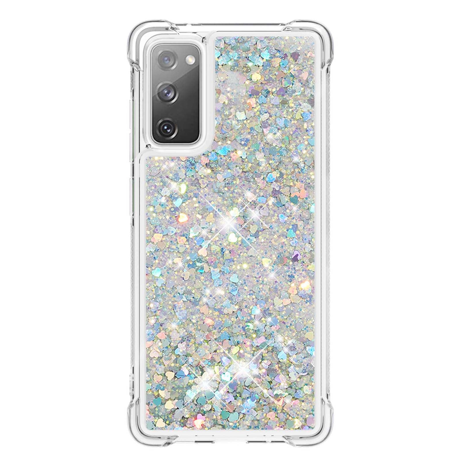 For Samsung Galaxy S20 FE 4G / FE 5G / S20 Lite / S20 FE 2022 TPU Case Quicksand YB Quicksand Series-1 Cell Phone Cover - Silver / Hearts