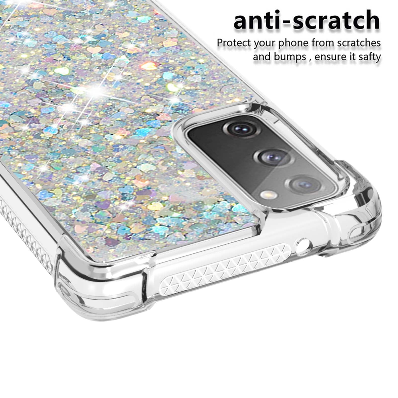 For Samsung Galaxy S20 FE 4G / FE 5G / S20 Lite / S20 FE 2022 TPU Case Quicksand YB Quicksand Series-1 Cell Phone Cover - Silver / Hearts