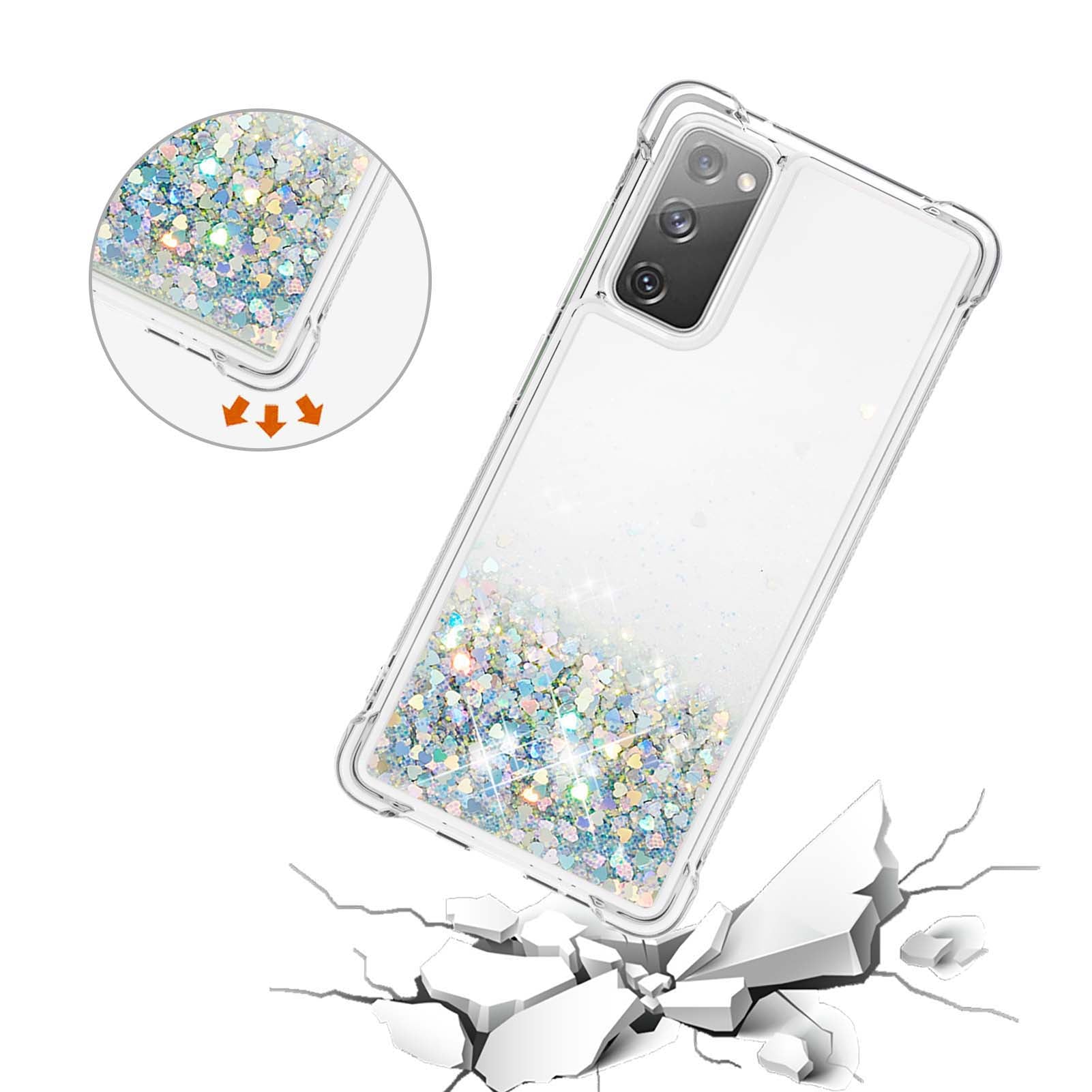 For Samsung Galaxy S20 FE 4G / FE 5G / S20 Lite / S20 FE 2022 TPU Case Quicksand YB Quicksand Series-1 Cell Phone Cover - Silver / Hearts