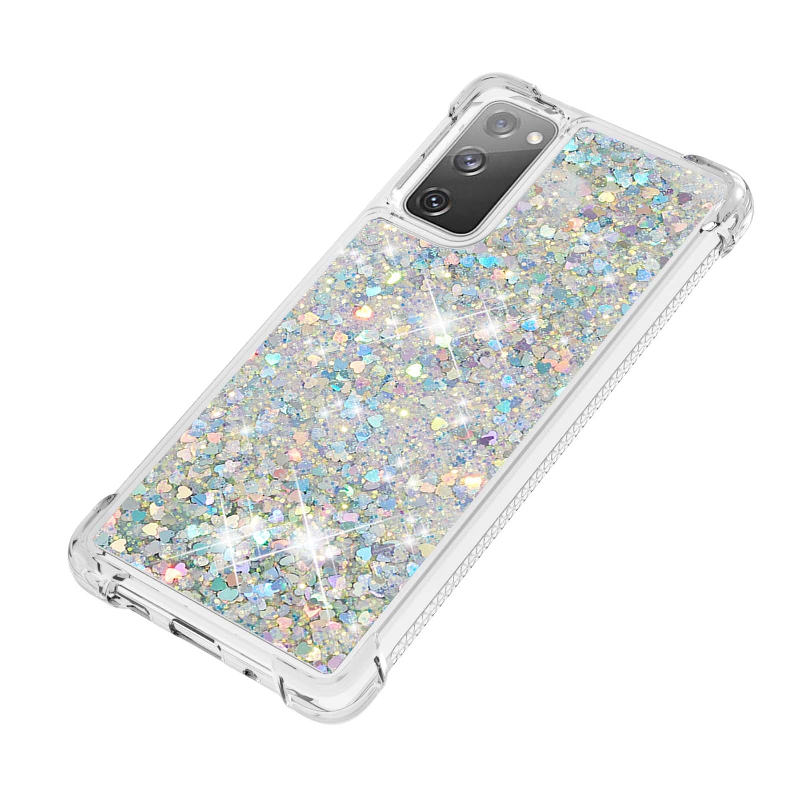 For Samsung Galaxy S20 FE 4G / FE 5G / S20 Lite / S20 FE 2022 TPU Case Quicksand YB Quicksand Series-1 Cell Phone Cover - Silver / Hearts