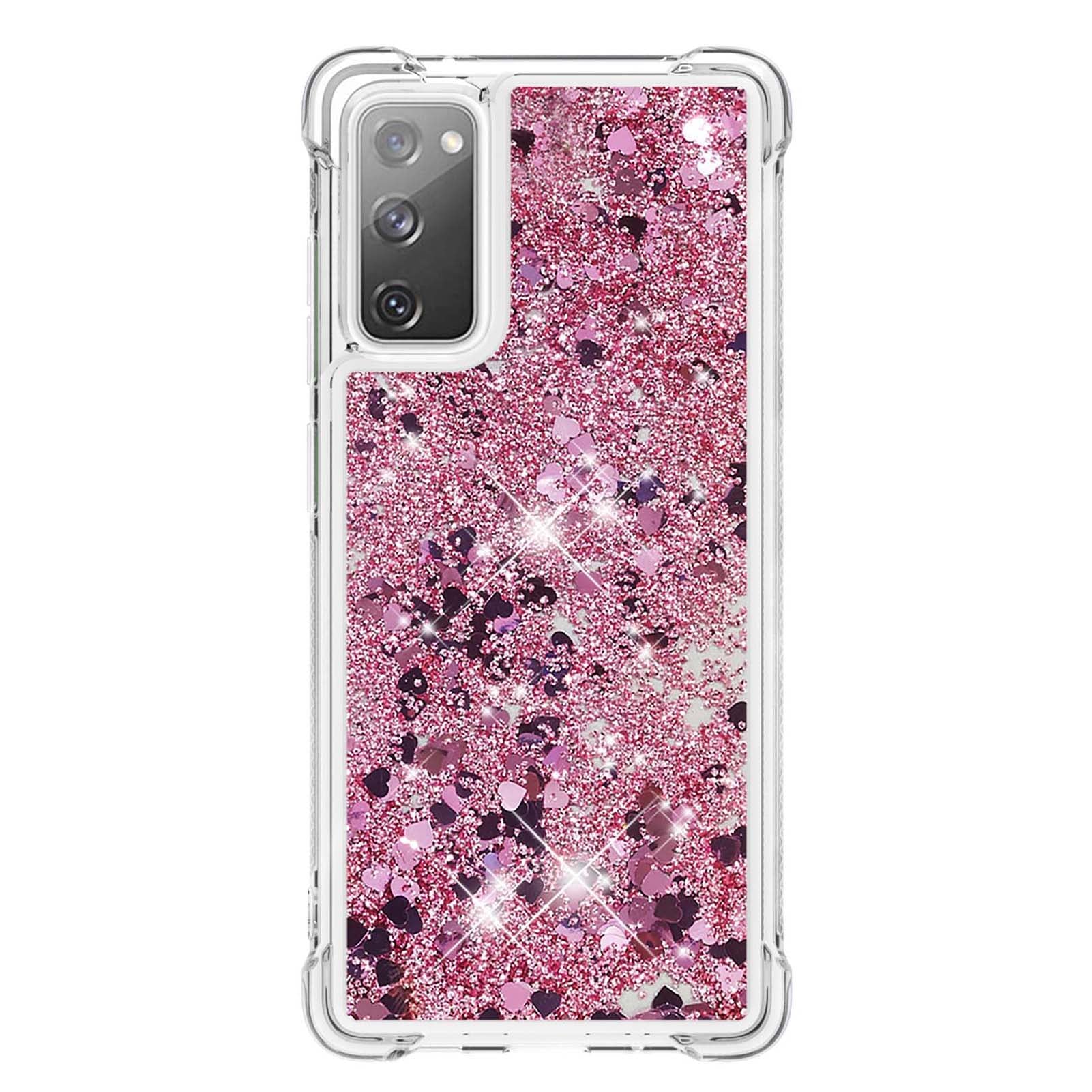 For Samsung Galaxy S20 FE 4G / FE 5G / S20 Lite / S20 FE 2022 TPU Case Quicksand YB Quicksand Series-1 Cell Phone Cover - Rose Gold / Hearts