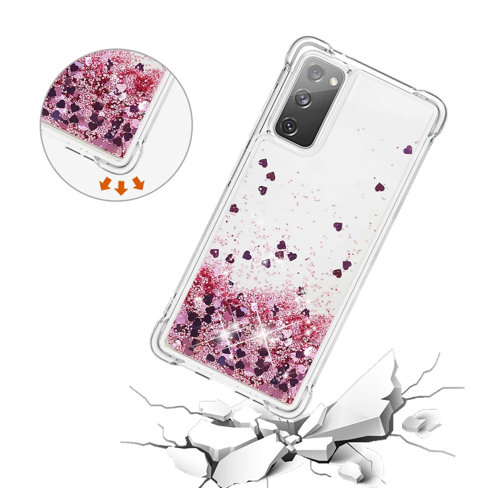 For Samsung Galaxy S20 FE 4G / FE 5G / S20 Lite / S20 FE 2022 TPU Case Quicksand YB Quicksand Series-1 Cell Phone Cover - Rose Gold / Hearts