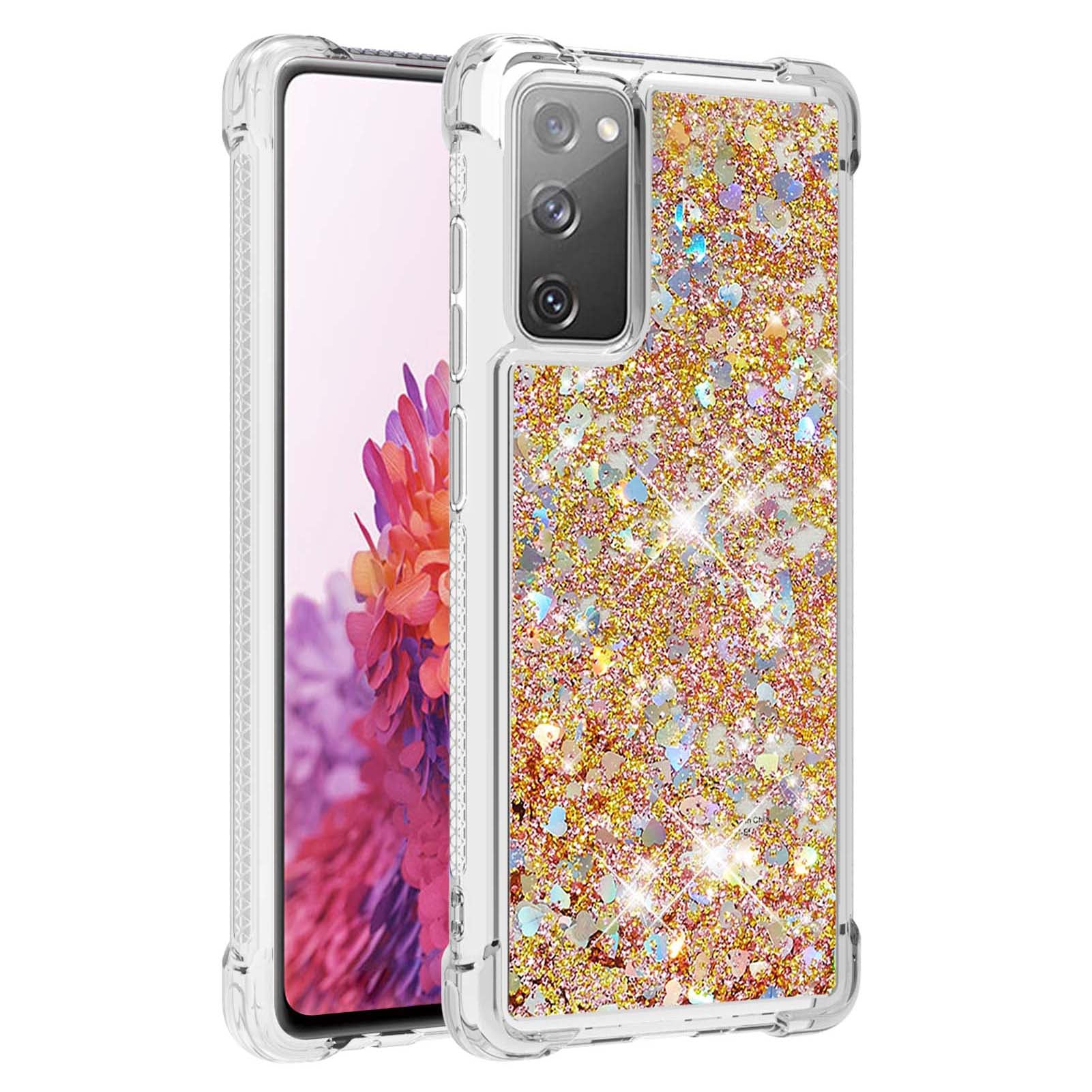 For Samsung Galaxy S20 FE 4G / FE 5G / S20 Lite / S20 FE 2022 TPU Case Quicksand YB Quicksand Series-1 Cell Phone Cover - Gold / Hearts