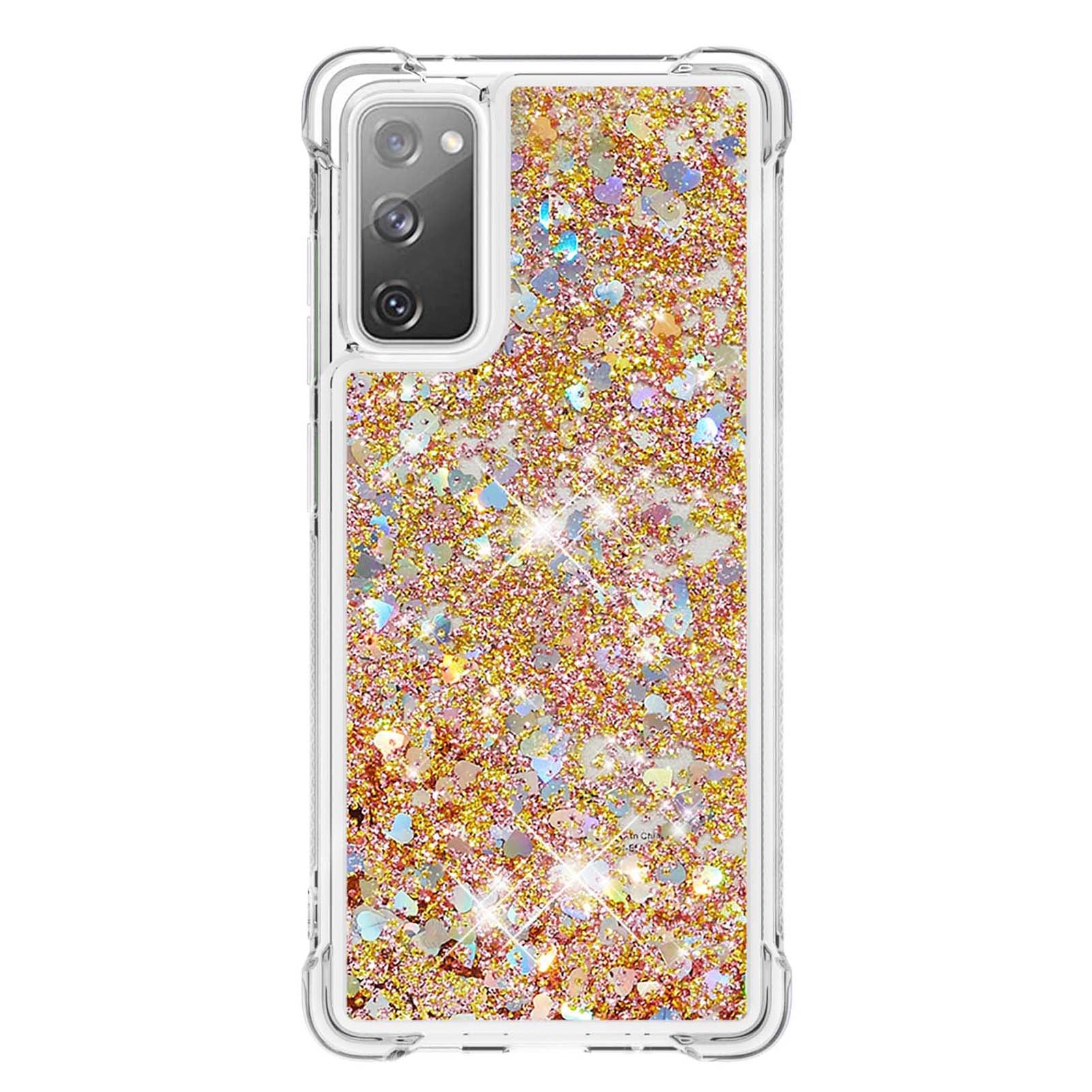 For Samsung Galaxy S20 FE 4G / FE 5G / S20 Lite / S20 FE 2022 TPU Case Quicksand YB Quicksand Series-1 Cell Phone Cover - Gold / Hearts