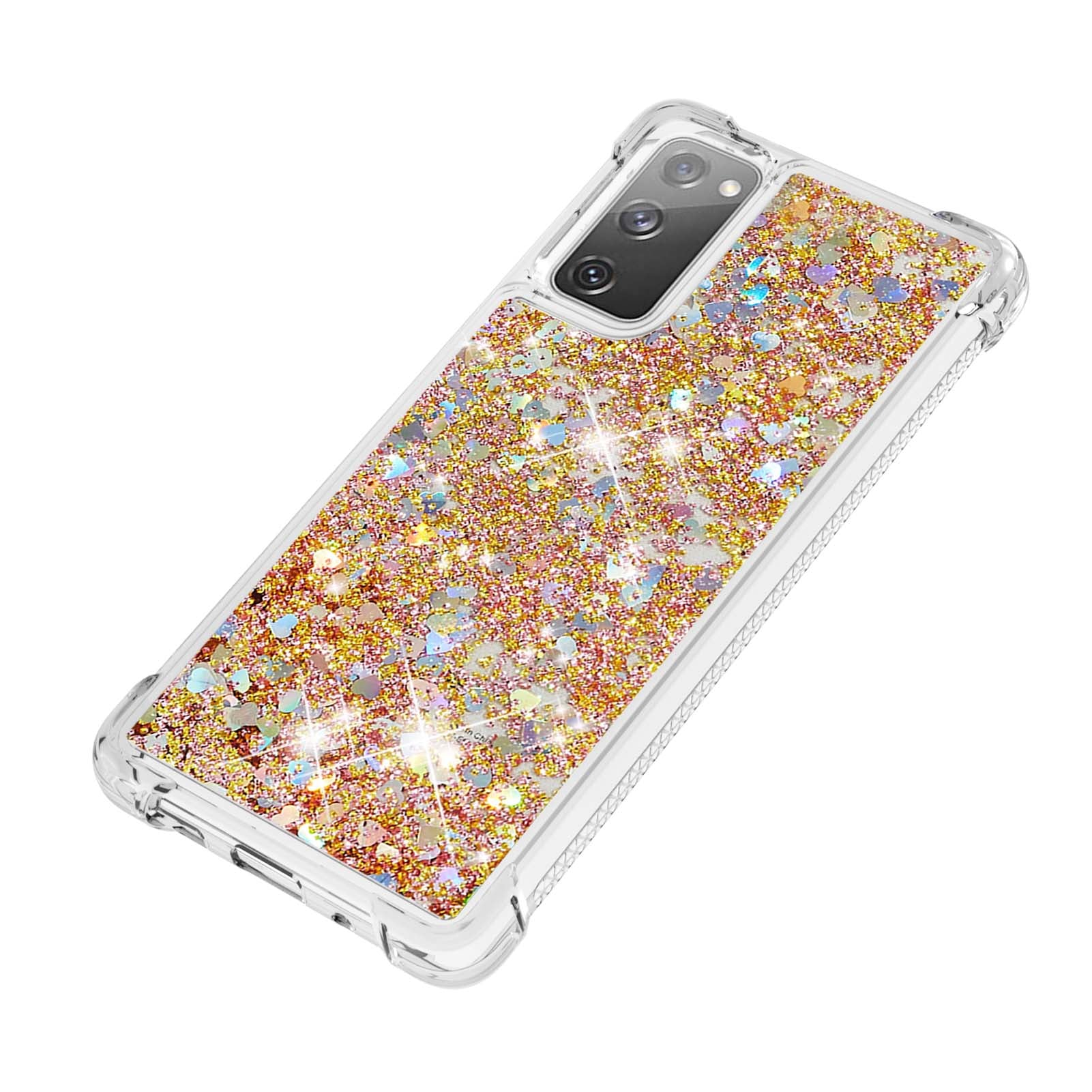 For Samsung Galaxy S20 FE 4G / FE 5G / S20 Lite / S20 FE 2022 TPU Case Quicksand YB Quicksand Series-1 Cell Phone Cover - Gold / Hearts