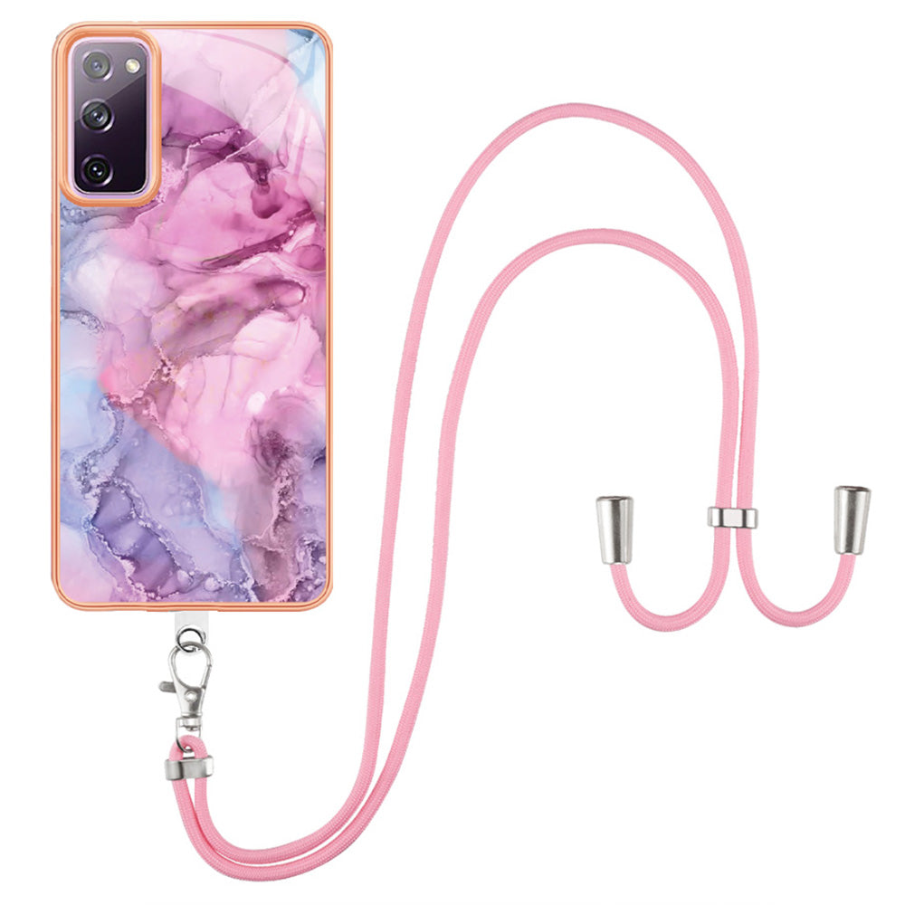 For Samsung Galaxy S20 FE / FE 5G / FE 2022 / S20 Lite IMD Case YB IMD Series-18 Style E Electroplating Marble Pattern 2.0mm TPU Phone Cover with Lanyard - Rose