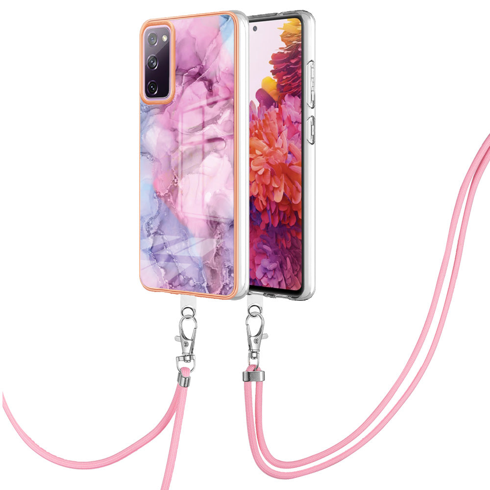 For Samsung Galaxy S20 FE / FE 5G / FE 2022 / S20 Lite IMD Case YB IMD Series-18 Style E Electroplating Marble Pattern 2.0mm TPU Phone Cover with Lanyard - Rose