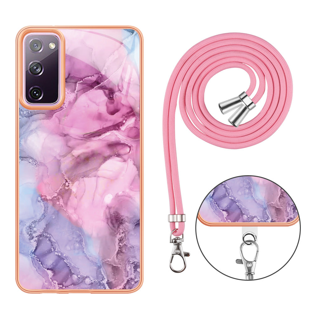 For Samsung Galaxy S20 FE / FE 5G / FE 2022 / S20 Lite IMD Case YB IMD Series-18 Style E Electroplating Marble Pattern 2.0mm TPU Phone Cover with Lanyard - Rose