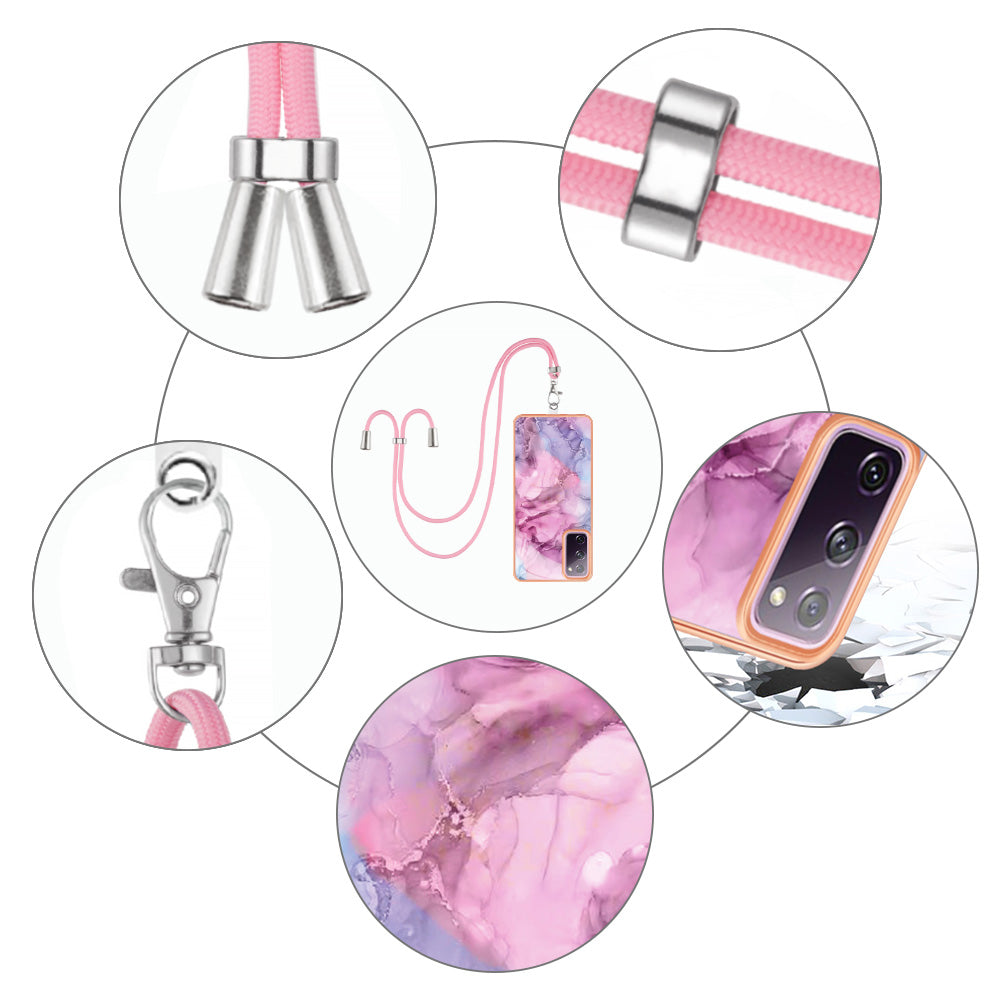 For Samsung Galaxy S20 FE / FE 5G / FE 2022 / S20 Lite IMD Case YB IMD Series-18 Style E Electroplating Marble Pattern 2.0mm TPU Phone Cover with Lanyard - Rose