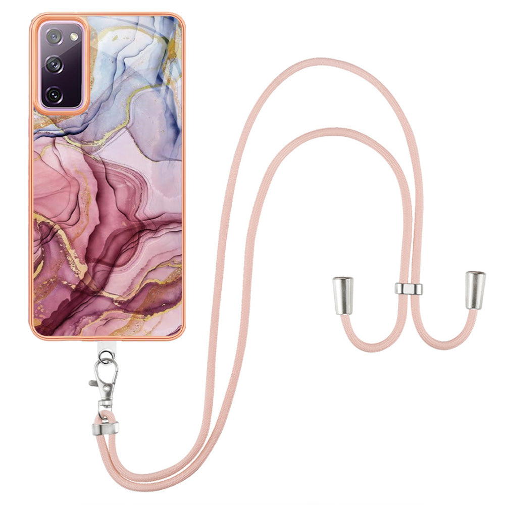 For Samsung Galaxy S20 FE / FE 5G / FE 2022 / S20 Lite IMD Case YB IMD Series-18 Style E Electroplating Marble Pattern 2.0mm TPU Phone Cover with Lanyard - Rose Gold