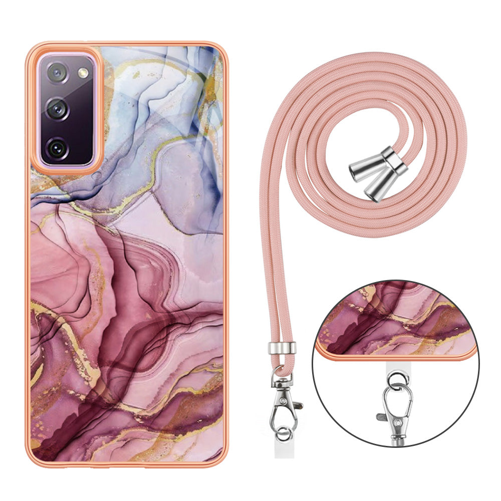 For Samsung Galaxy S20 FE / FE 5G / FE 2022 / S20 Lite IMD Case YB IMD Series-18 Style E Electroplating Marble Pattern 2.0mm TPU Phone Cover with Lanyard - Rose Gold