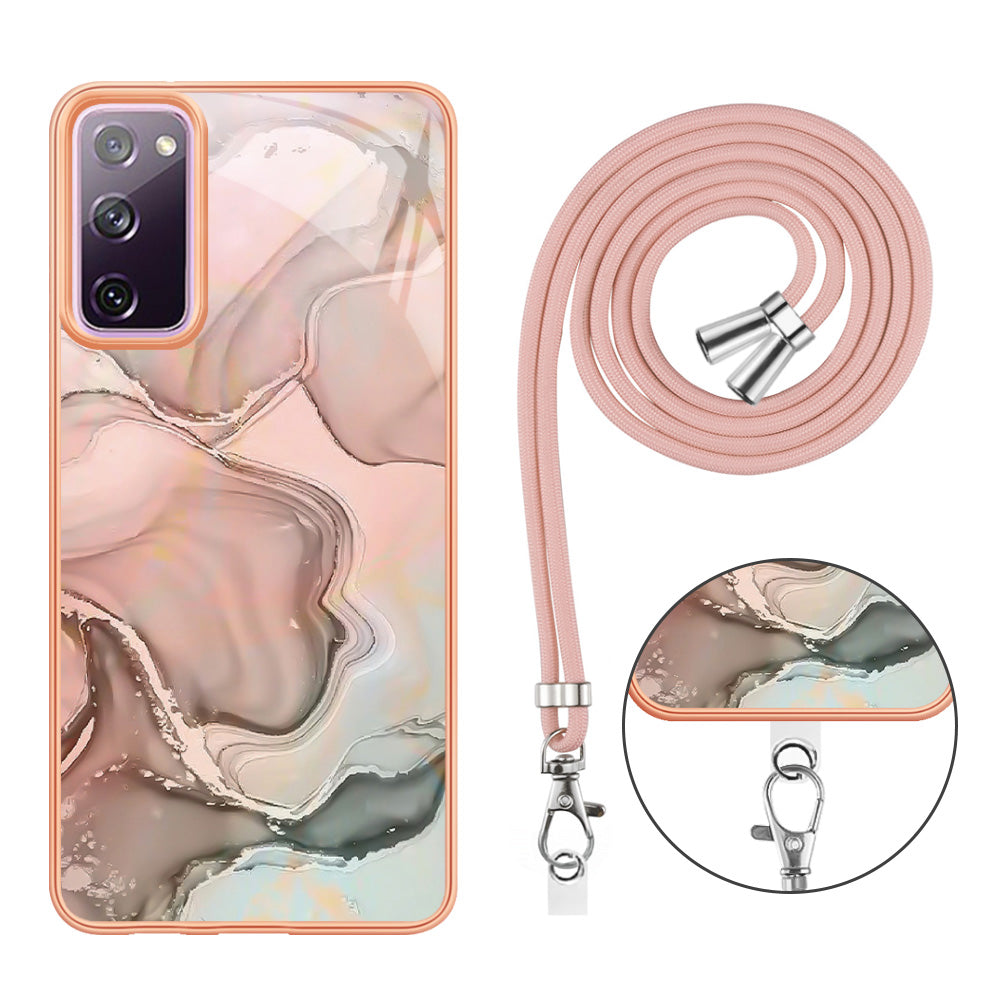 For Samsung Galaxy S20 FE / FE 5G / FE 2022 / S20 Lite IMD Case YB IMD Series-18 Style E Electroplating Marble Pattern 2.0mm TPU Phone Cover with Lanyard - Pink