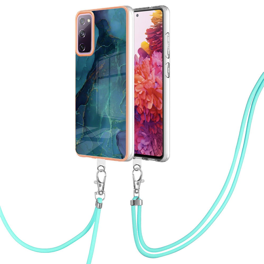 For Samsung Galaxy S20 FE / FE 5G / FE 2022 / S20 Lite IMD Case YB IMD Series-18 Style E Electroplating Marble Pattern 2.0mm TPU Phone Cover with Lanyard - Green