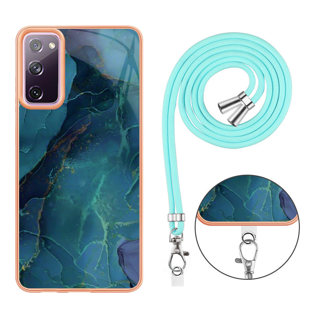 For Samsung Galaxy S20 FE / FE 5G / FE 2022 / S20 Lite IMD Case YB IMD Series-18 Style E Electroplating Marble Pattern 2.0mm TPU Phone Cover with Lanyard - Green