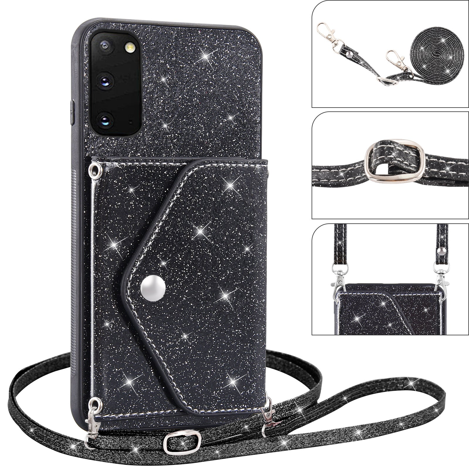 For Samsung Galaxy S20 4G / 5G Phone Case Triangle Card Holder Kickstand PU Leather+TPU Phone Cover - Black