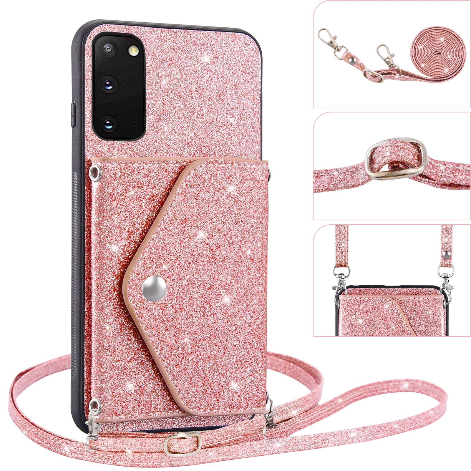 For Samsung Galaxy S20 4G / 5G Phone Case Triangle Card Holder Kickstand PU Leather+TPU Phone Cover - Pink