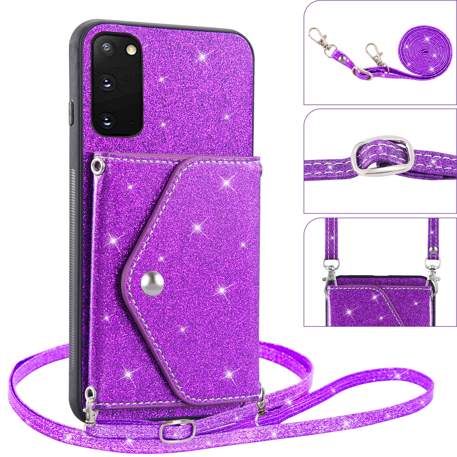 For Samsung Galaxy S20 4G / 5G Phone Case Triangle Card Holder Kickstand PU Leather+TPU Phone Cover - Purple