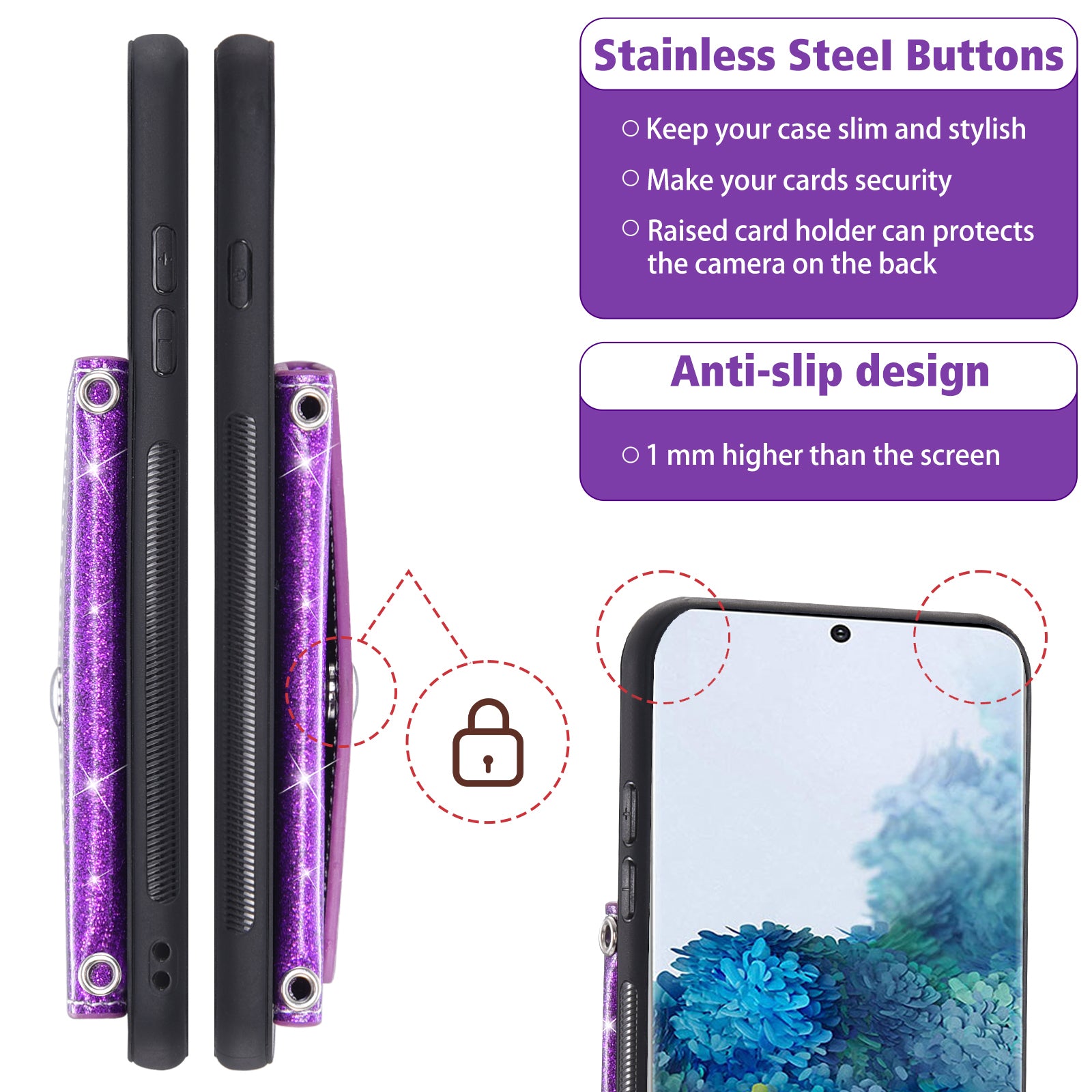 For Samsung Galaxy S20 4G / 5G Phone Case Triangle Card Holder Kickstand PU Leather+TPU Phone Cover - Purple