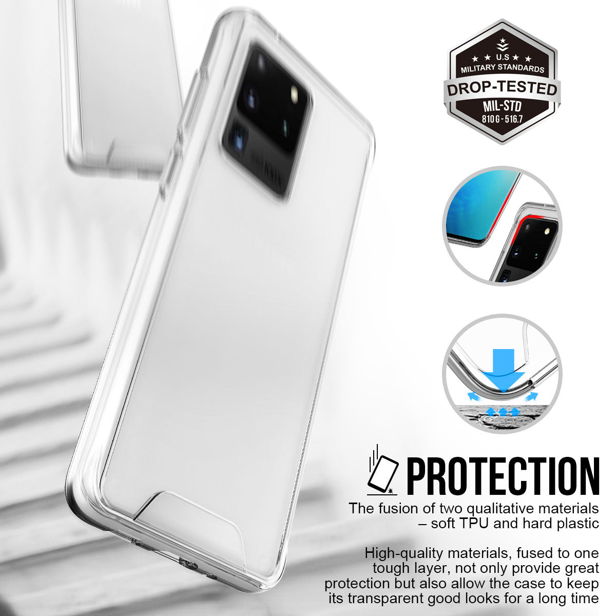 Space Series Clear Case for Samsung Galaxy S20 Ultra TPU+PC Military Grade Anti-Drop Phone Cover