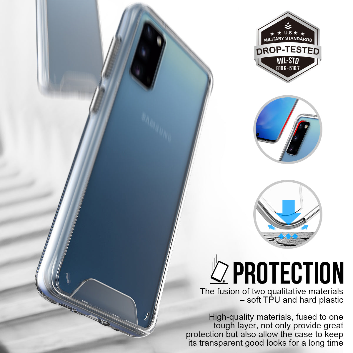 Space Series Clear Case for Samsung Galaxy S20 4G / 5G Military Grade Anti-Drop TPU+PC Phone Cover